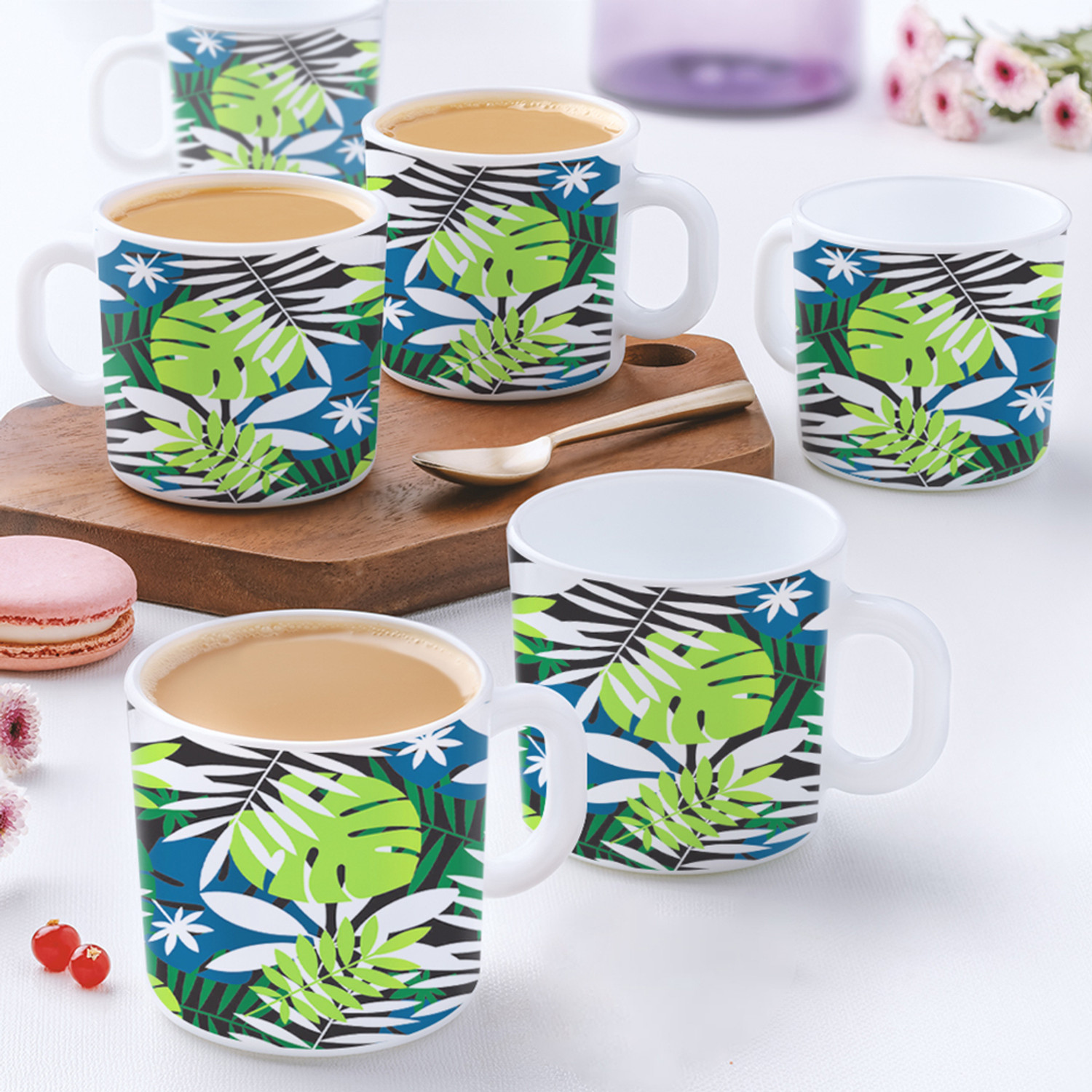 Image of Larah by Borosil Forest Tea /Coffees, Bone Ash Free Crockery Set Ideal For Daily Use & Gifting Opalware Coffee Mug (180 ml, Pack of 6)