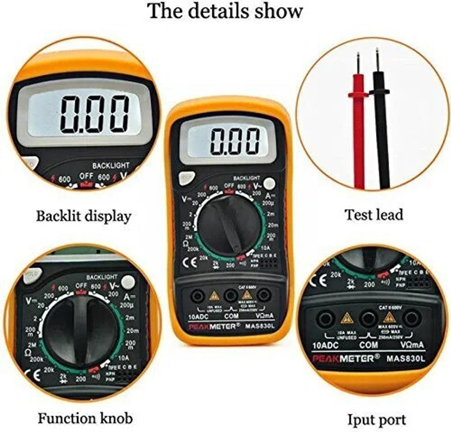 Image of AKT UNITY MAS830L Digital Multimeter (Orange 2000 Counts)