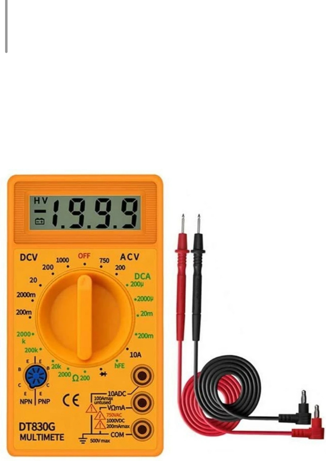 Hoki DT-830D Digital Multimeter (Orange, 2000 Counts) - Image 1