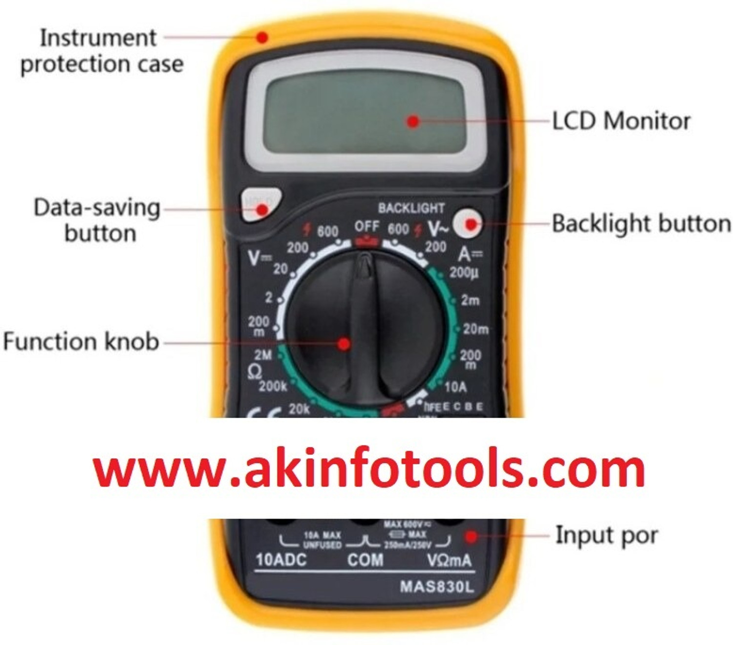 Image of AKT UNITY MAS830L Digital Multimeter (Orange 2000 Counts)