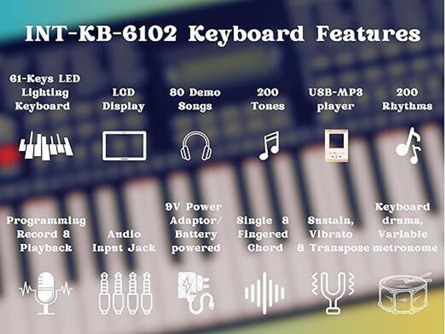 Image of intern 61 Keys Portable Piano Keyboard with Microphone and Power Adapter With Bag INT-KB Digital Portable Keyboard (61 Keys)