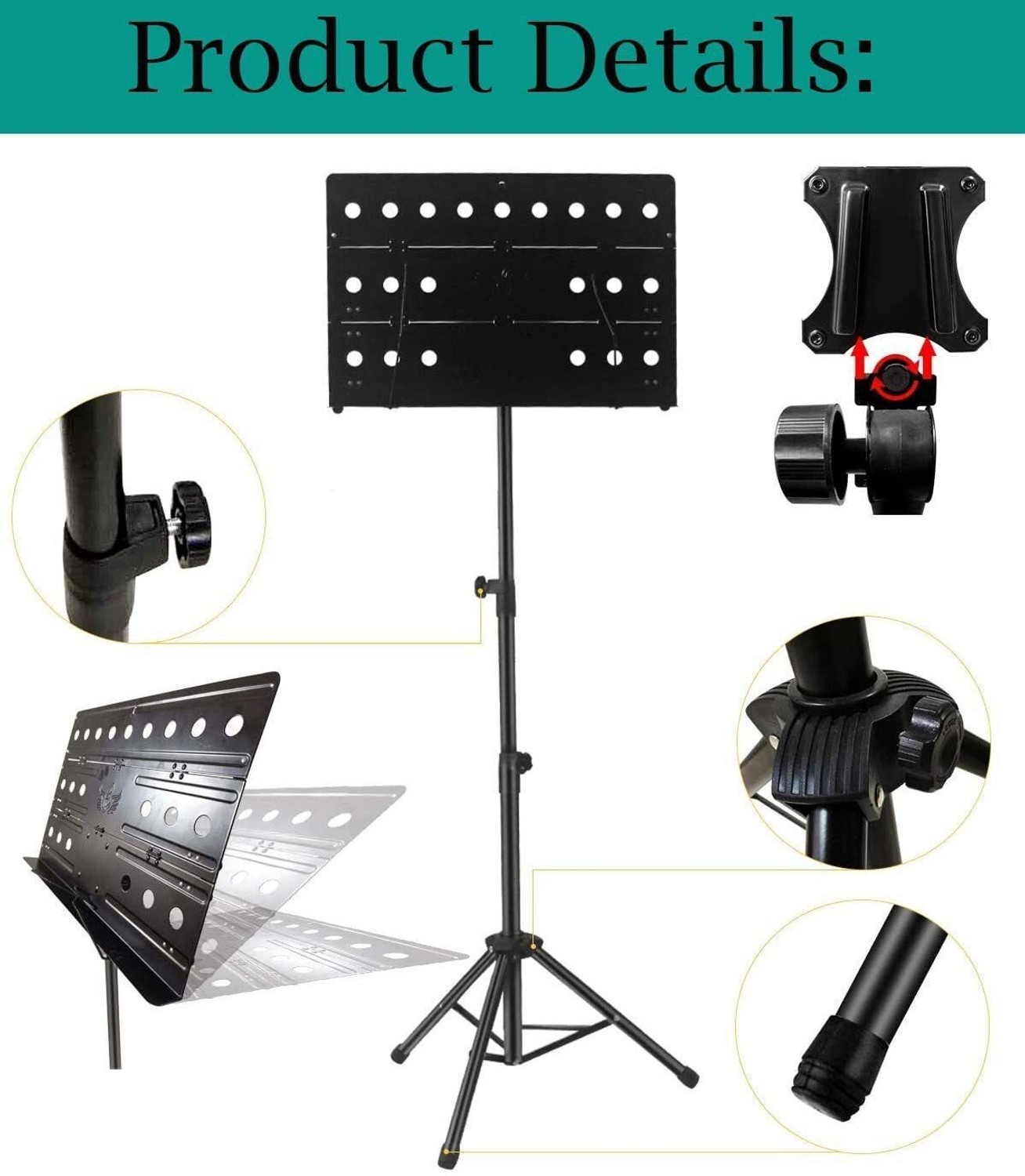 Image of TechBlaze Musical Sheet Notation Stand 3 Fold Black Metal Music Stand With Carry Bag Notation Stand