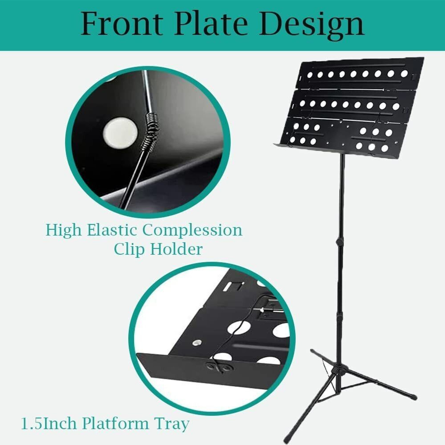 Image of TechBlaze Musical Sheet Notation Stand 3 Fold Black Metal Music Stand With Carry Bag Notation Stand