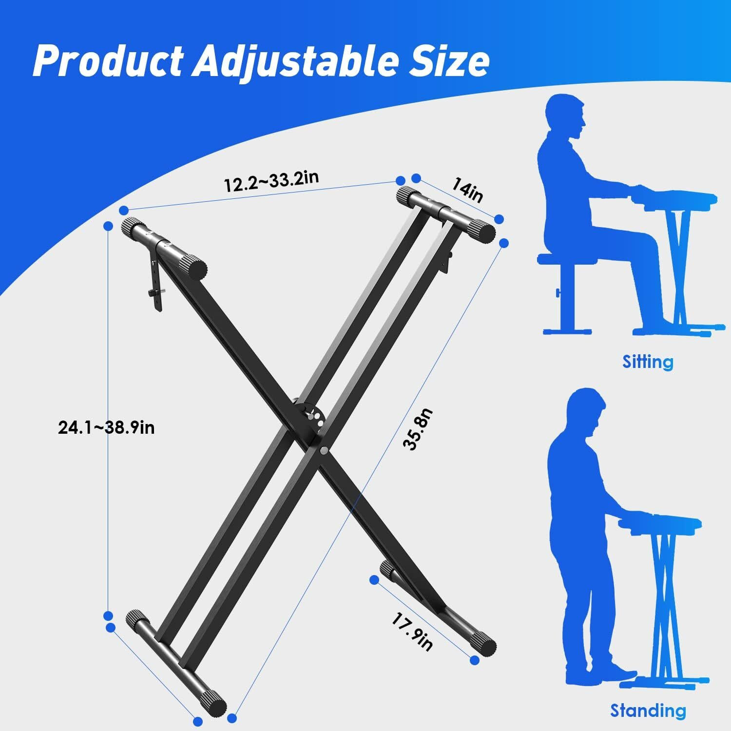 Image of Techtest Heavy-Duty Double-X Adjustable Piano Keyboard Stand with Locking Straps Keyboard Stand
