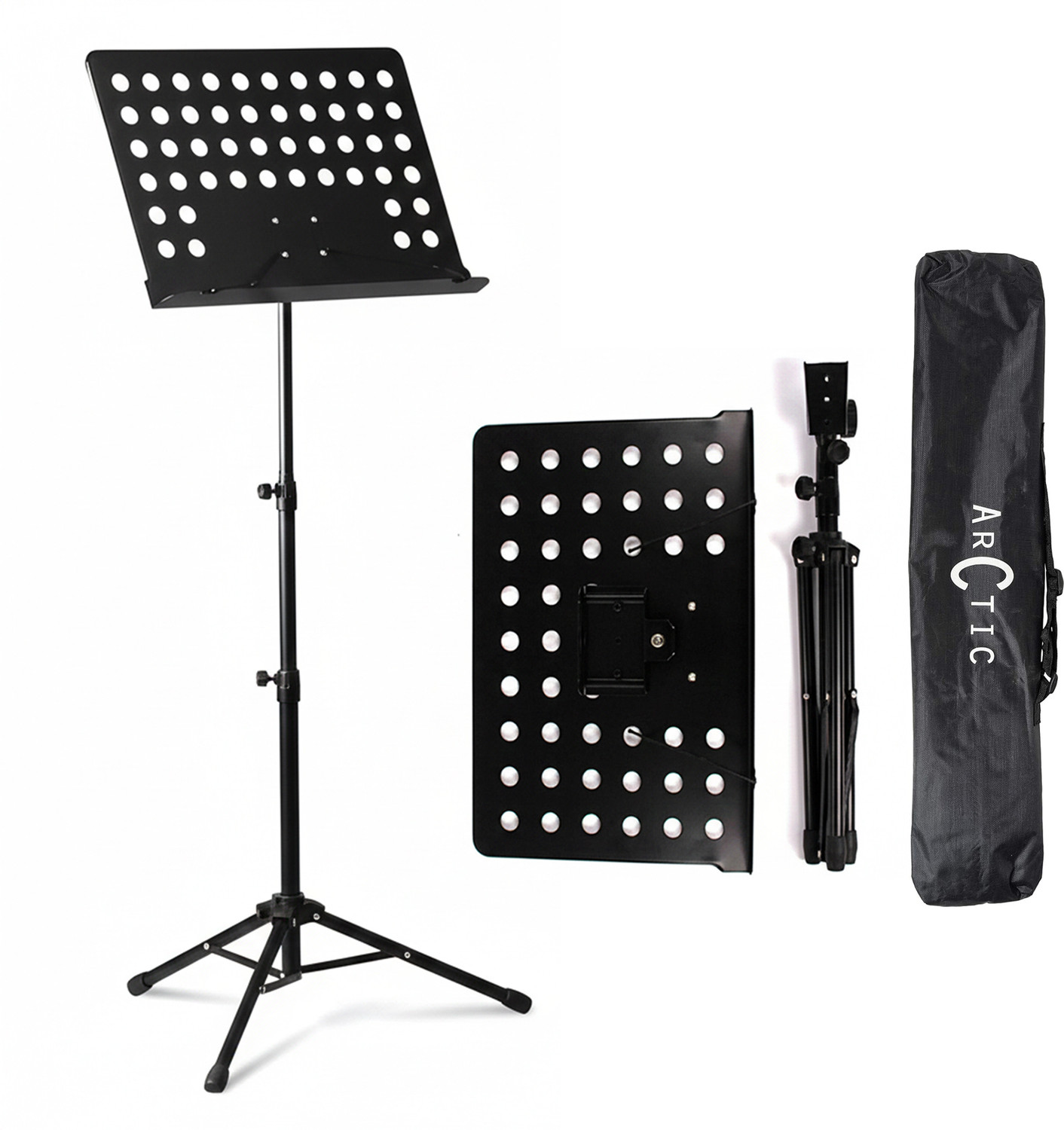 Image of TechBlaze Musical Sheet Notation Stand 3 Fold Black Metal Music Stand With Carry Bag Notation Stand