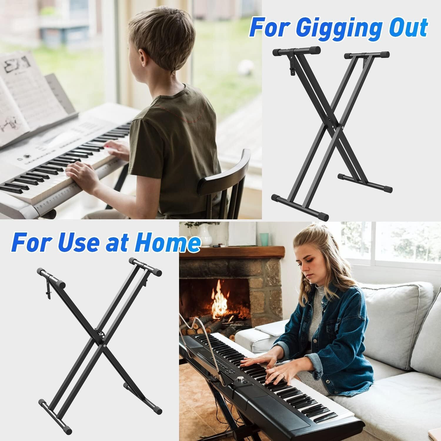 Image of Techtest Heavy-Duty Double-X Adjustable Piano Keyboard Stand with Locking Straps Keyboard Stand