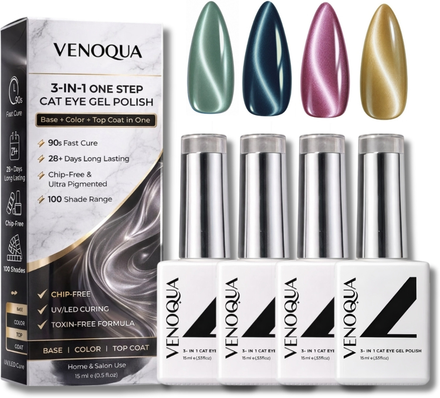 Image of NPAH Cat Eye Gel Nail Polish Set Pink Brown Glitter Holographic Salon Gel Pink
