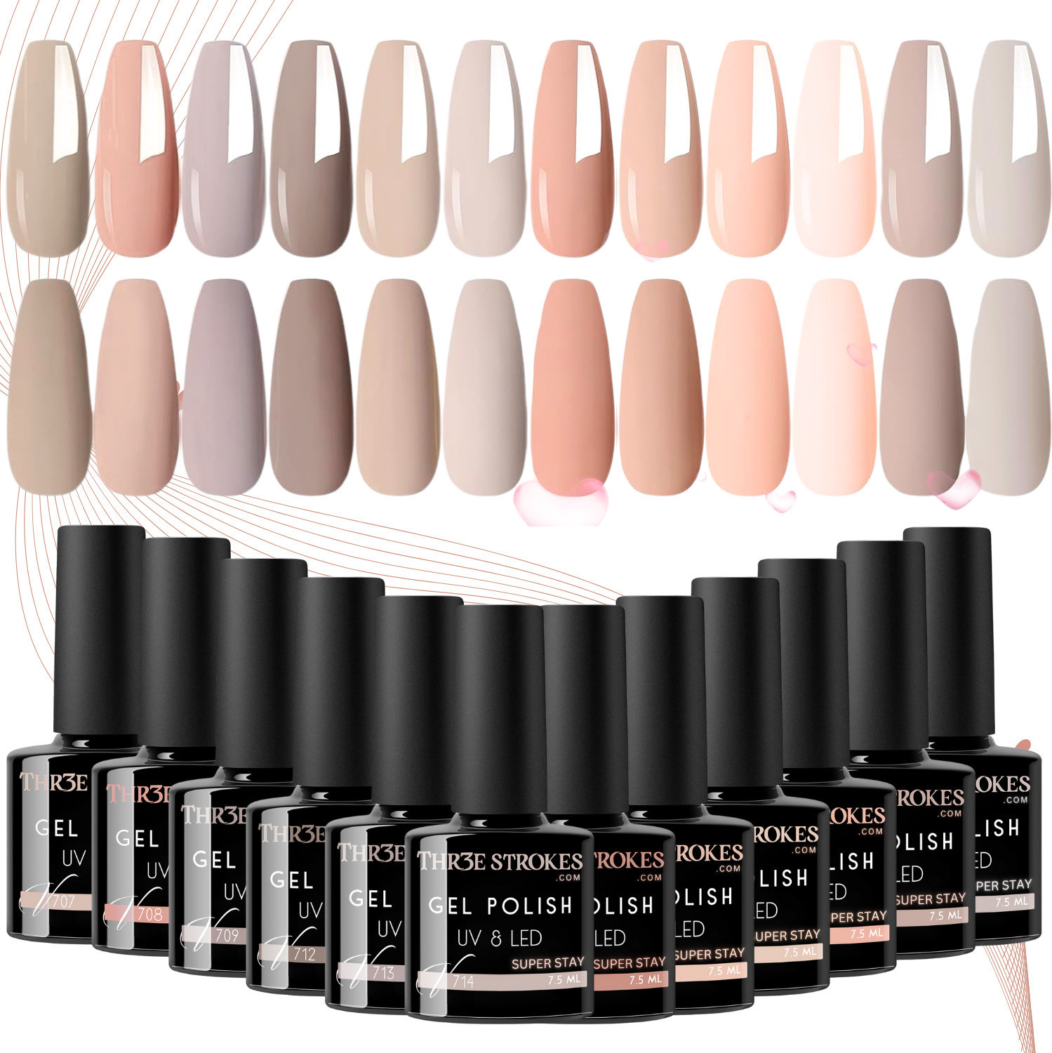 Image of NPAH Cat Eye Gel Nail Polish Set Pink Brown Glitter Holographic Salon Gel Pink