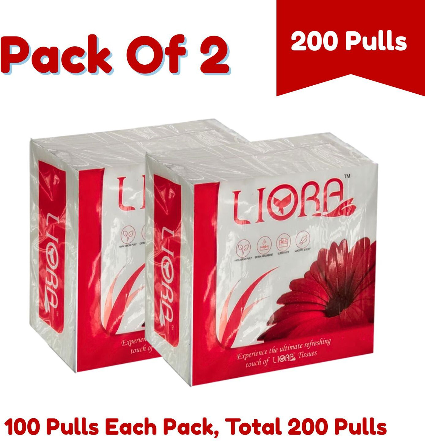 Image of Liora Ultra-Soft Premium Tissue Paper Napkins | 1 Ply | 100 Pulls | Pack Of 1 | White Paper Napkins