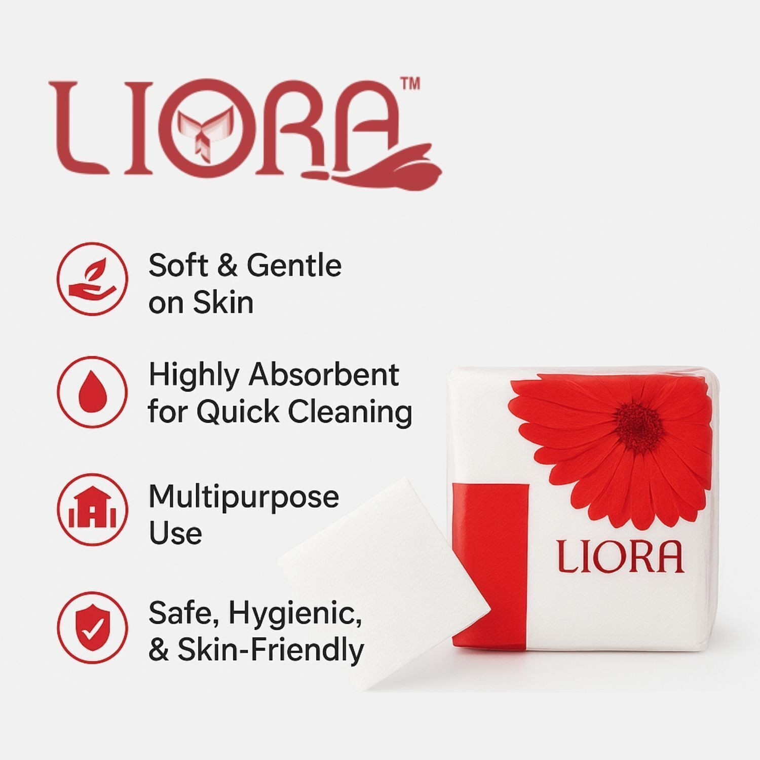 Image of Liora Ultra-Soft Premium Tissue Paper Napkins | 1 Ply | 100 Pulls | Pack Of 1 | White Paper Napkins