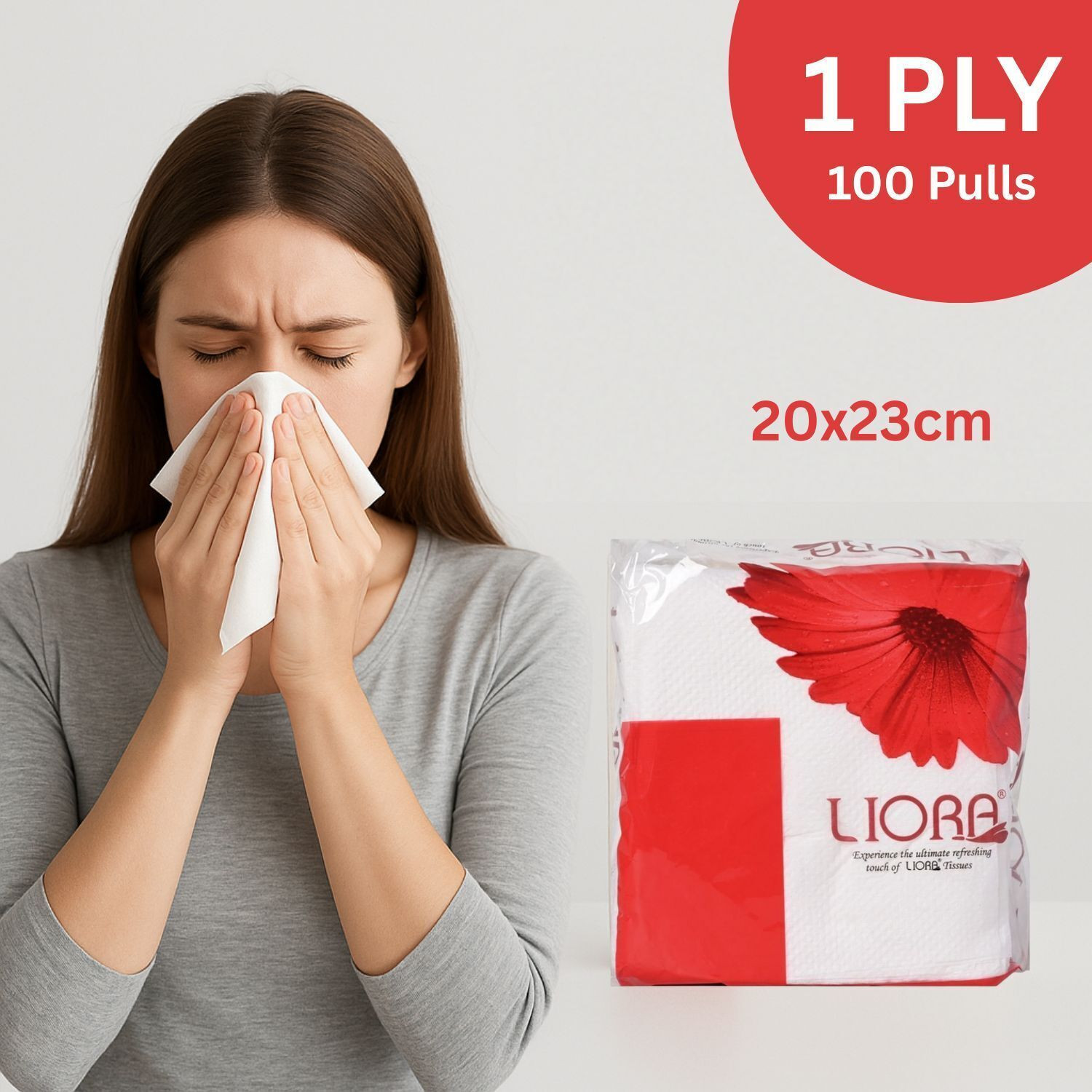 Image of Liora Ultra-Soft Premium Tissue Paper Napkins | 1 Ply | 100 Pulls | Pack Of 1 | White Paper Napkins