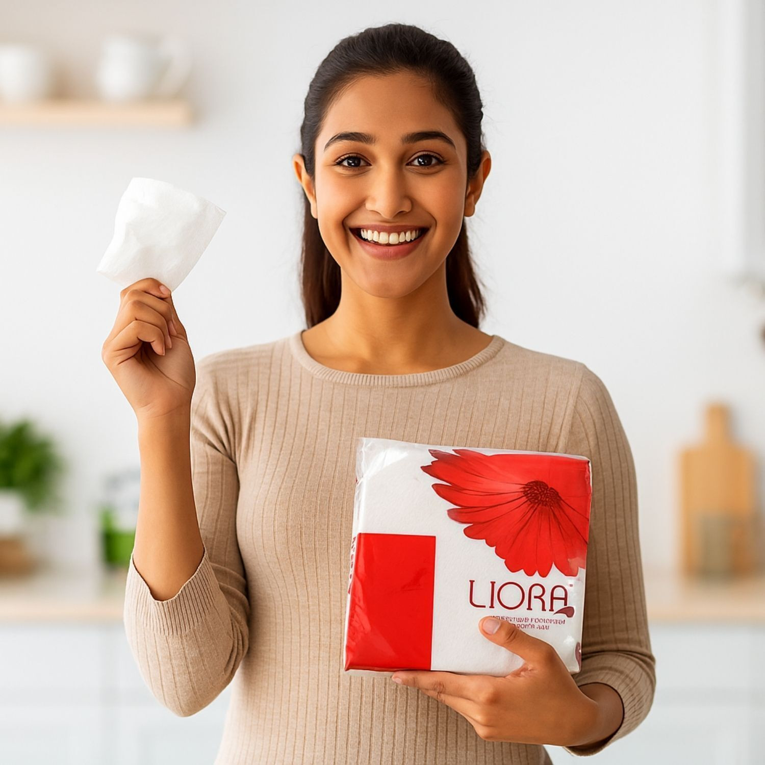 Image of Liora Ultra-Soft Premium Tissue Paper Napkins | 1 Ply | 100 Pulls | Pack Of 1 | White Paper Napkins