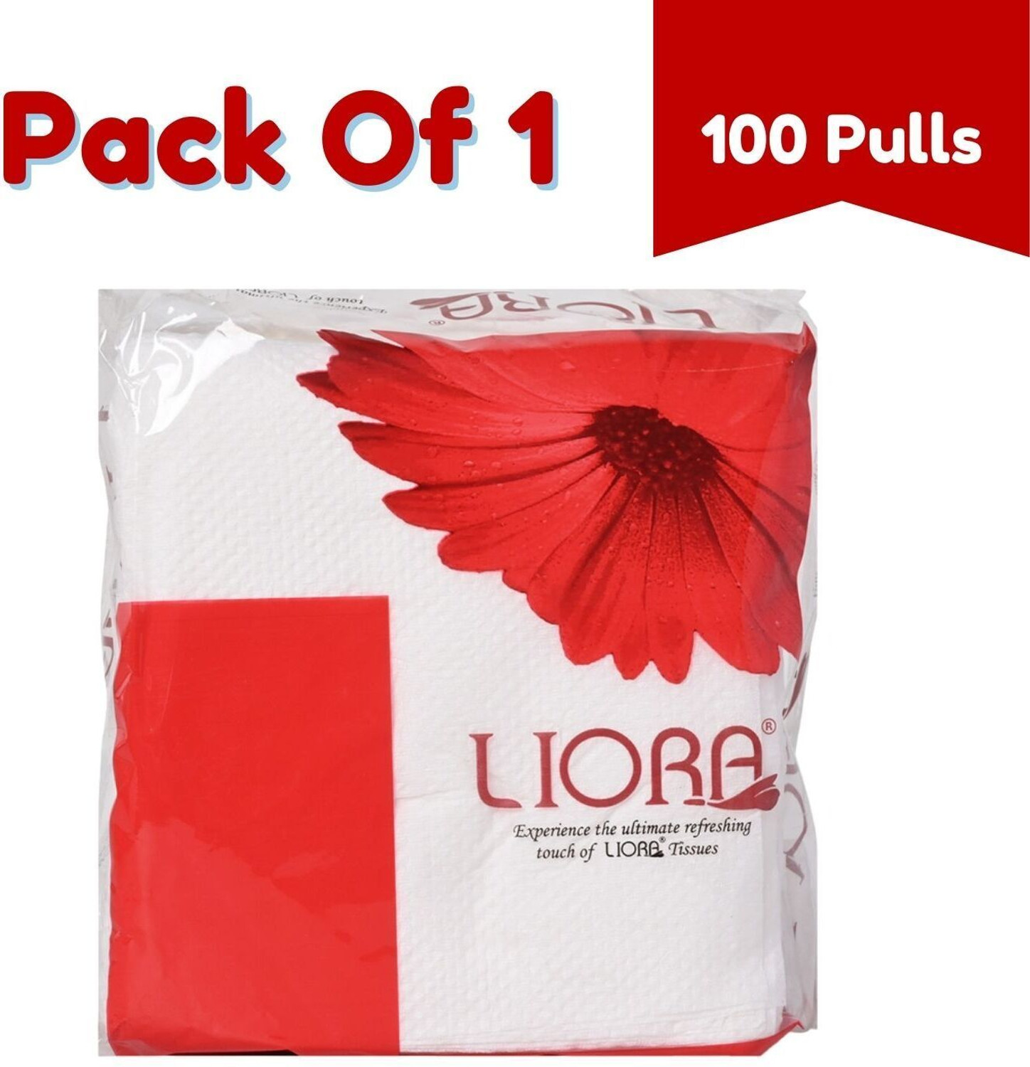 Image of Liora Ultra-Soft Premium Tissue Paper Napkins | 1 Ply | 100 Pulls | Pack Of 1 | White Paper Napkins