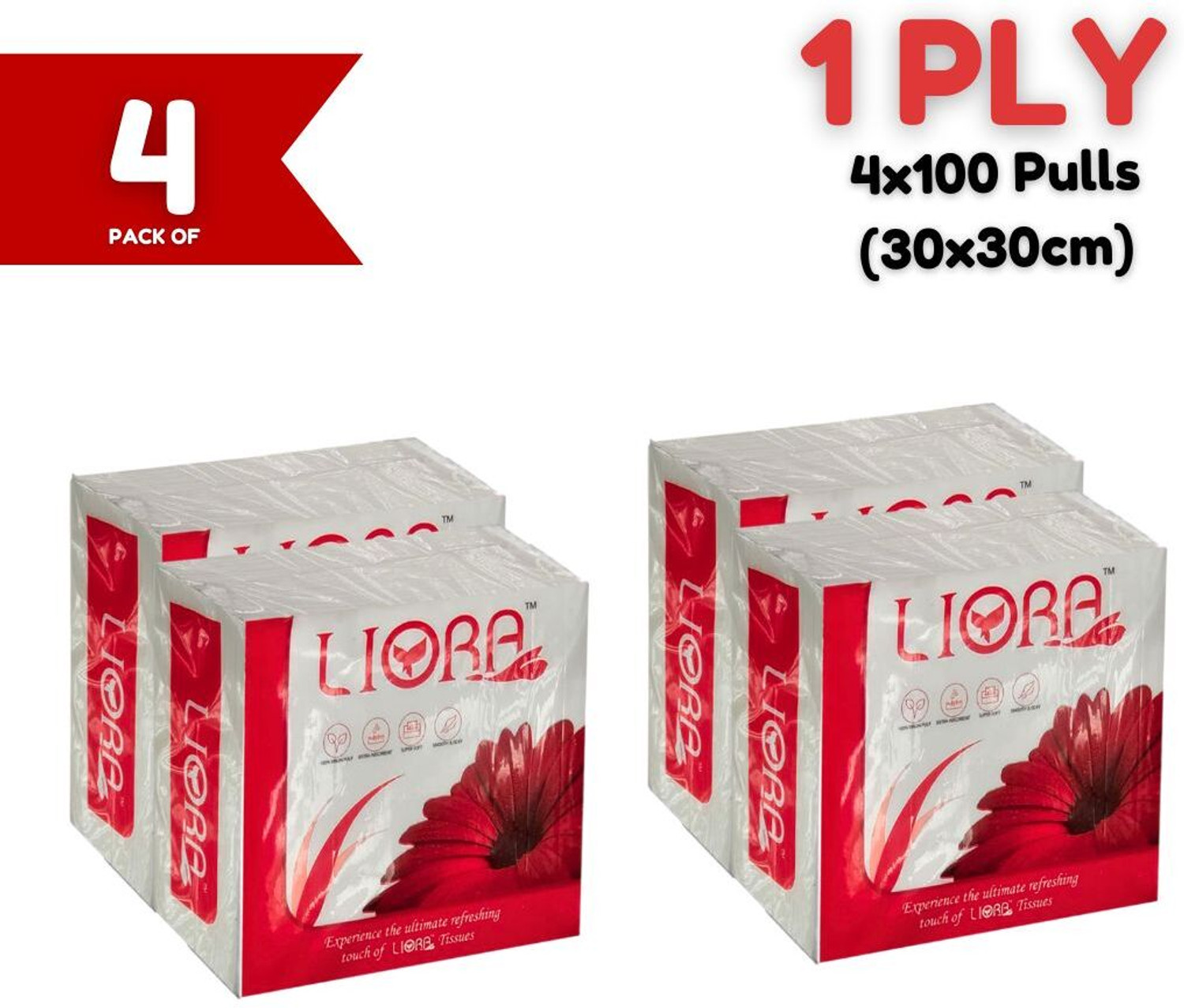 Image of Liora Ultra-Soft Premium Tissue Paper Napkins | 1 Ply | 100 Pulls | Pack Of 1 | White Paper Napkins