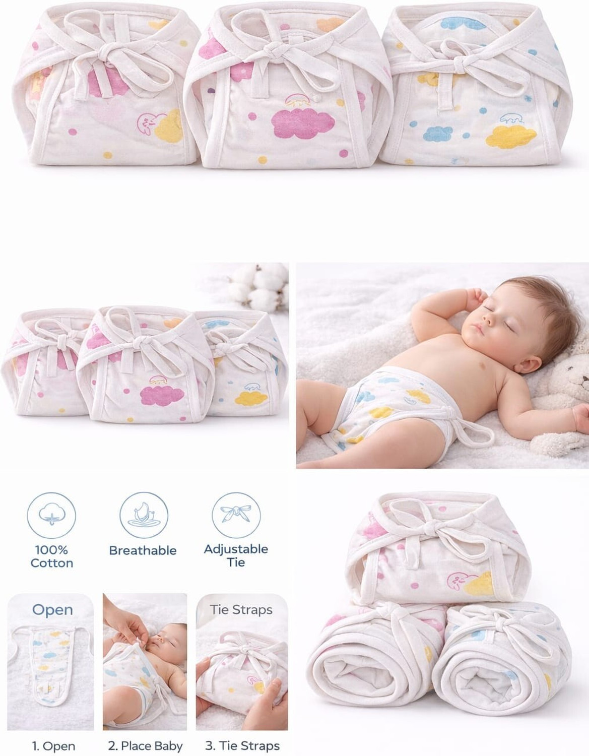Image of Little Love Super Premium U Shaped Baby Cloth Langots Nappies | Washable Cotton Set of 12