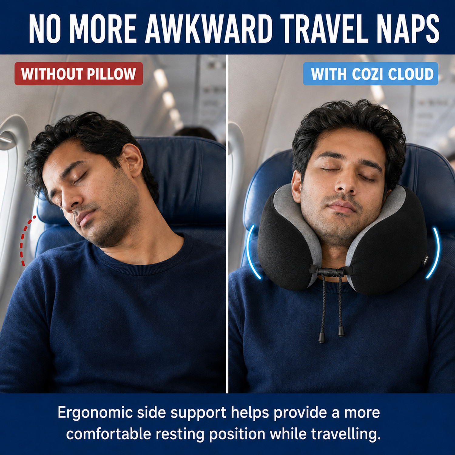 Image of Cozi Cloud Adjustable Travel Neck Pillow Neck Pillow (Black)