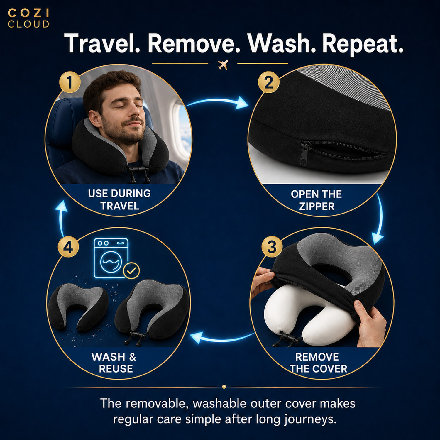 Image of Cozi Cloud Adjustable Travel Neck Pillow Neck Pillow (Black)