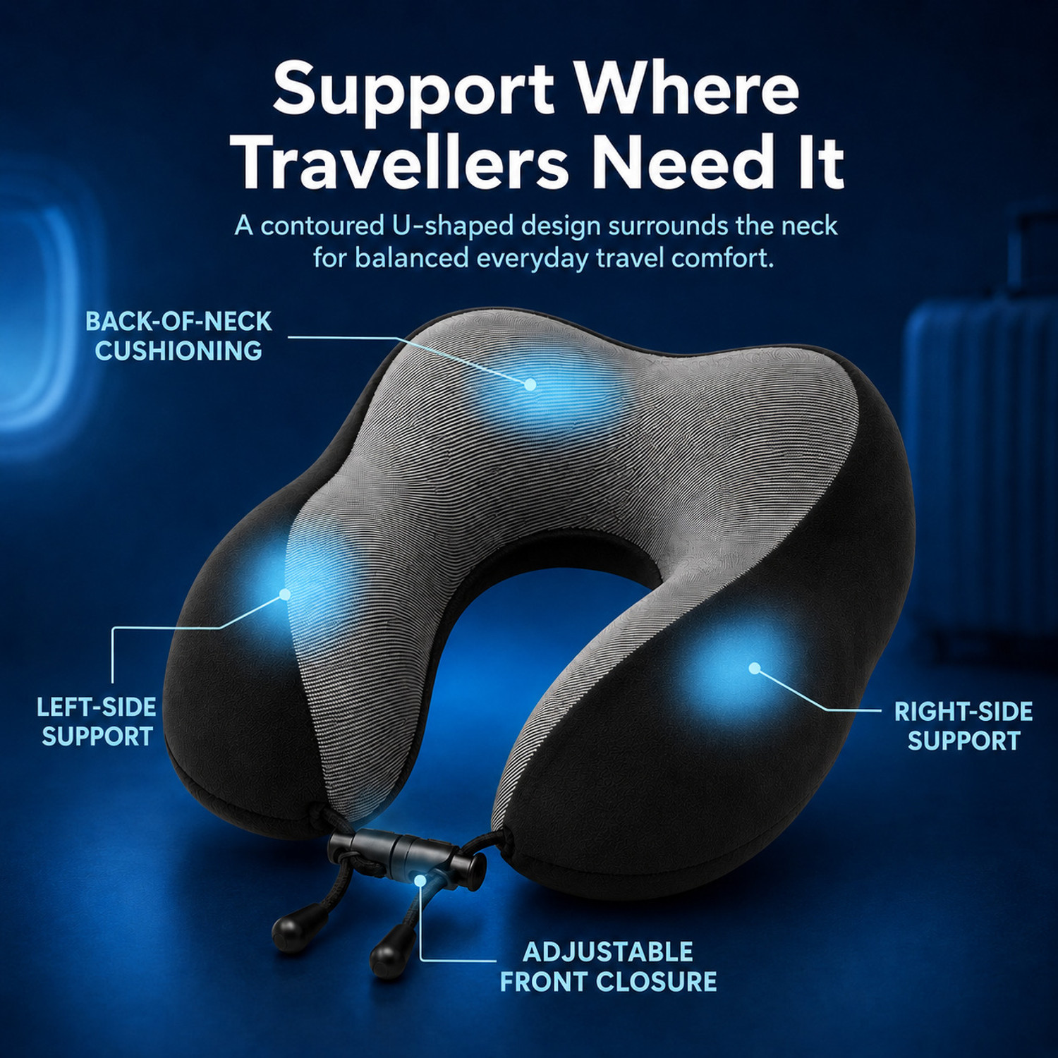 Image of Cozi Cloud Adjustable Travel Neck Pillow Neck Pillow (Black)