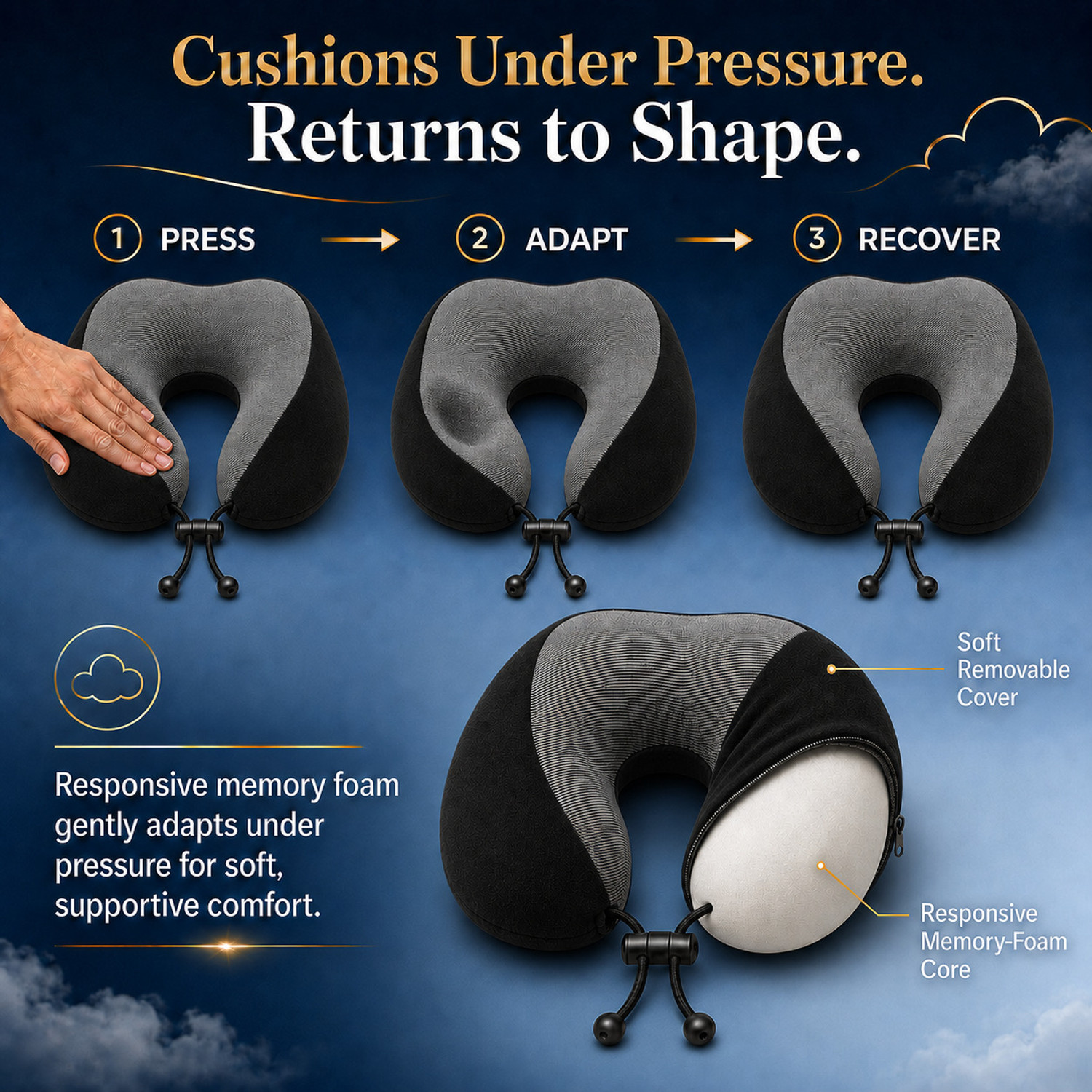 Image of Cozi Cloud Adjustable Travel Neck Pillow Neck Pillow (Black)