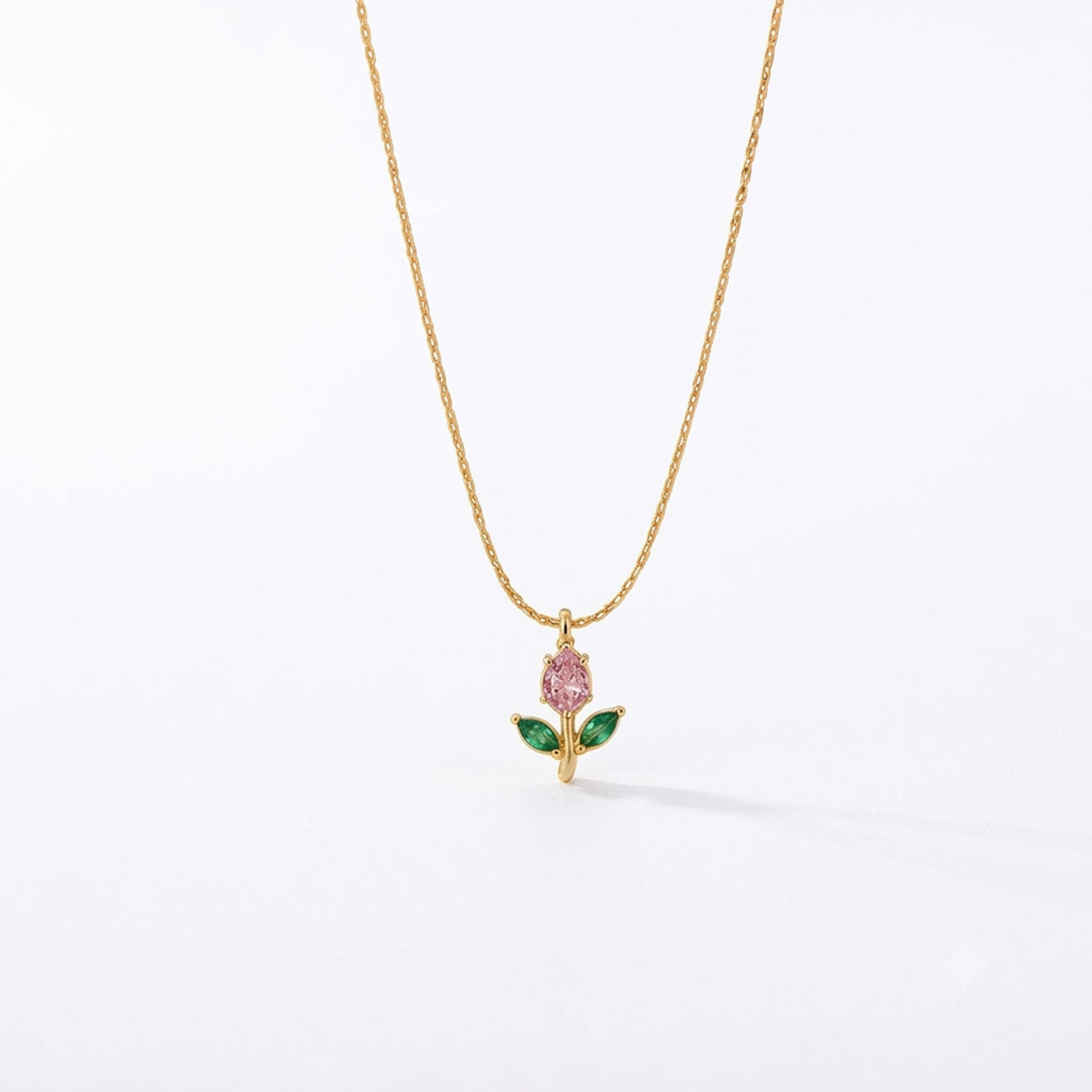 Image of SHURAAY Pink Crystal Solitaire Pendant Necklace for Women | Elegant Minimal Jewelry Crystal Gold-plated Plated Metal Necklace