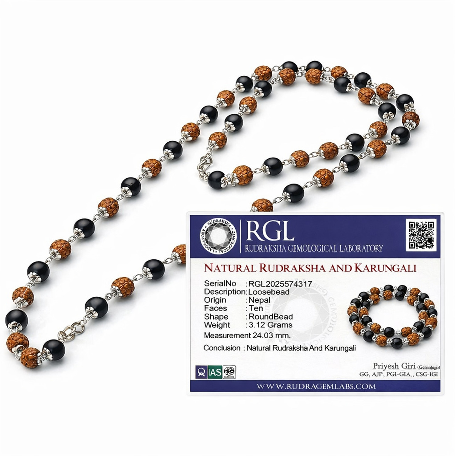 Image of ShivaRatna Original Karungali & Rudraksha Mala | 54 Beads with 5 Mukhi Powerful Pendent Rudraksha Necklace