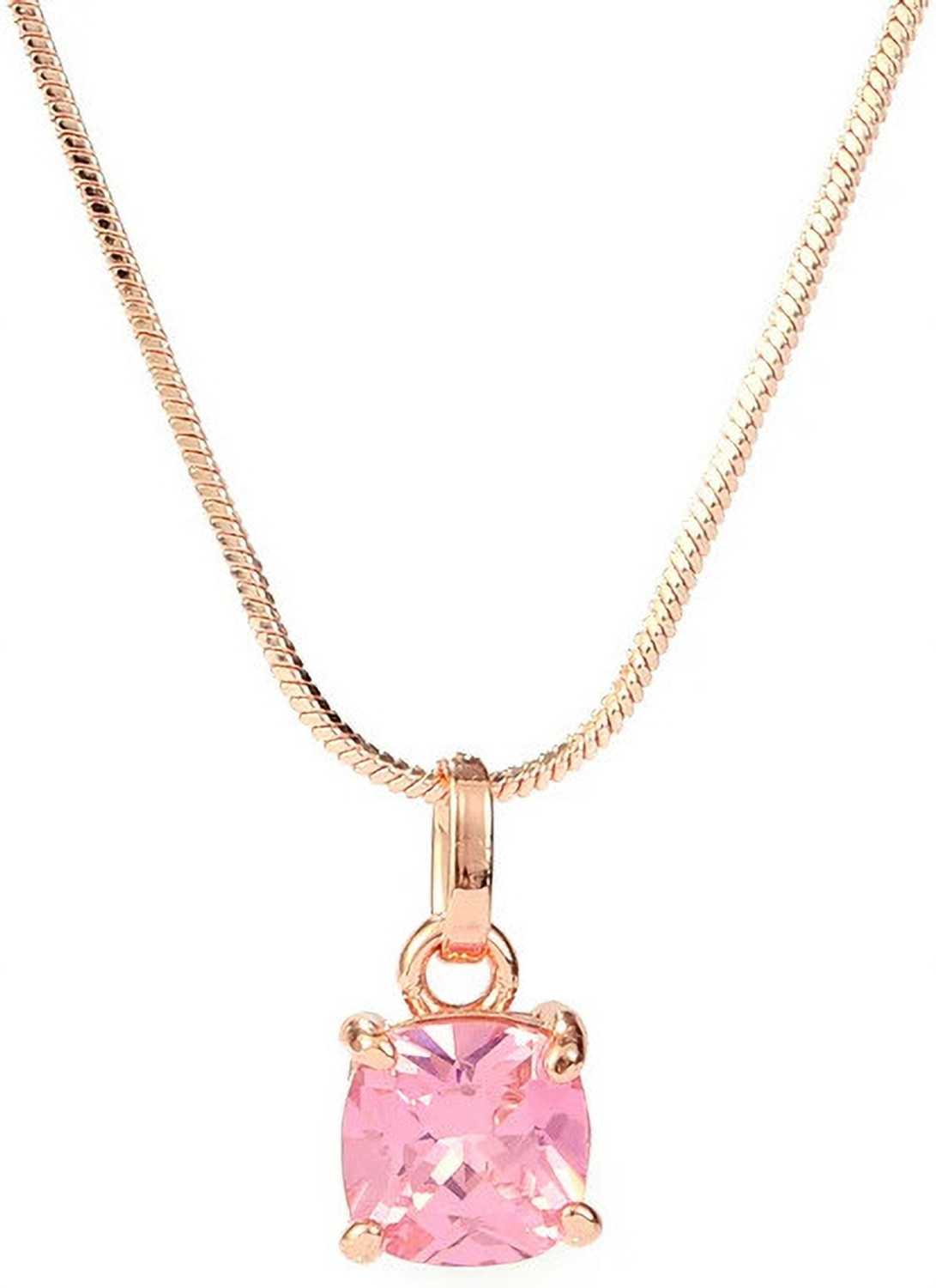 Image of SHURAAY Pink Crystal Solitaire Pendant Necklace for Women | Elegant Minimal Jewelry Crystal Gold-plated Plated Metal Necklace