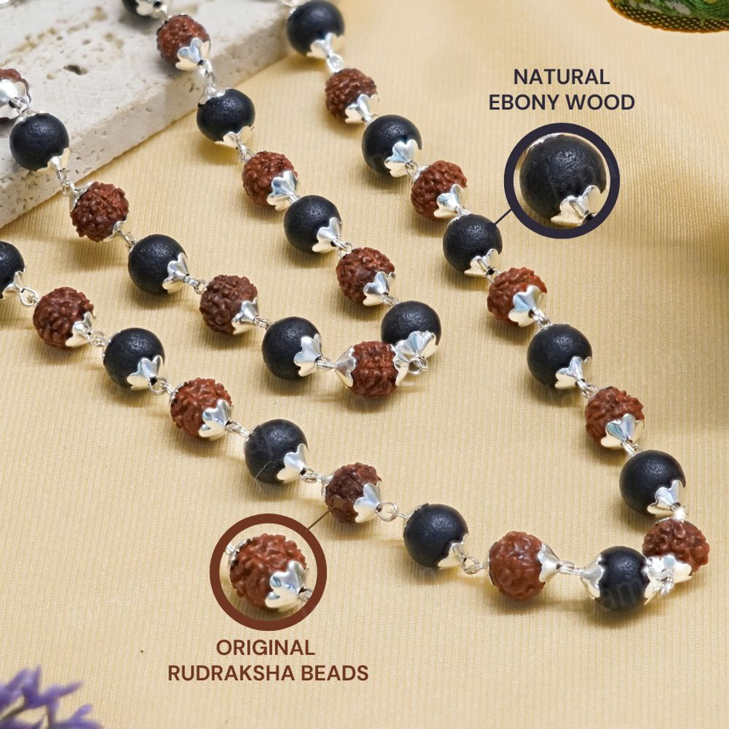 Image of ShivaRatna Original Karungali & Rudraksha Mala | 54 Beads with 5 Mukhi Powerful Pendent Rudraksha Necklace