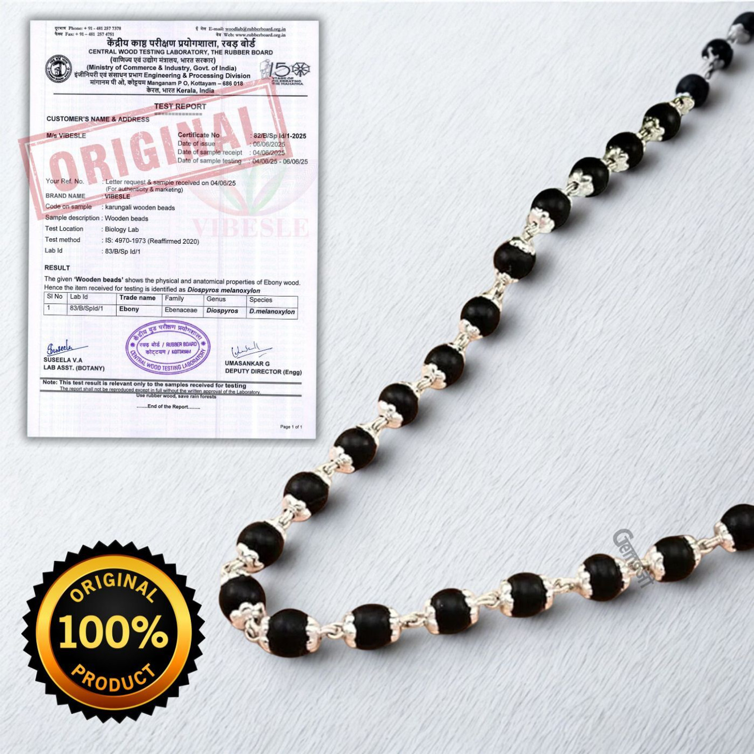 Image of ShivaRatna Original Karungali & Rudraksha Mala | 54 Beads with 5 Mukhi Powerful Pendent Rudraksha Necklace