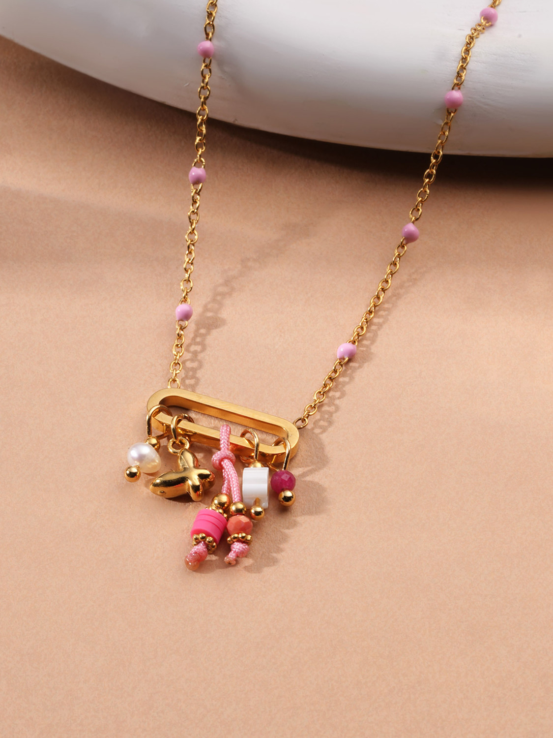 Image of SHURAAY Pink Crystal Solitaire Pendant Necklace for Women | Elegant Minimal Jewelry Crystal Gold-plated Plated Metal Necklace