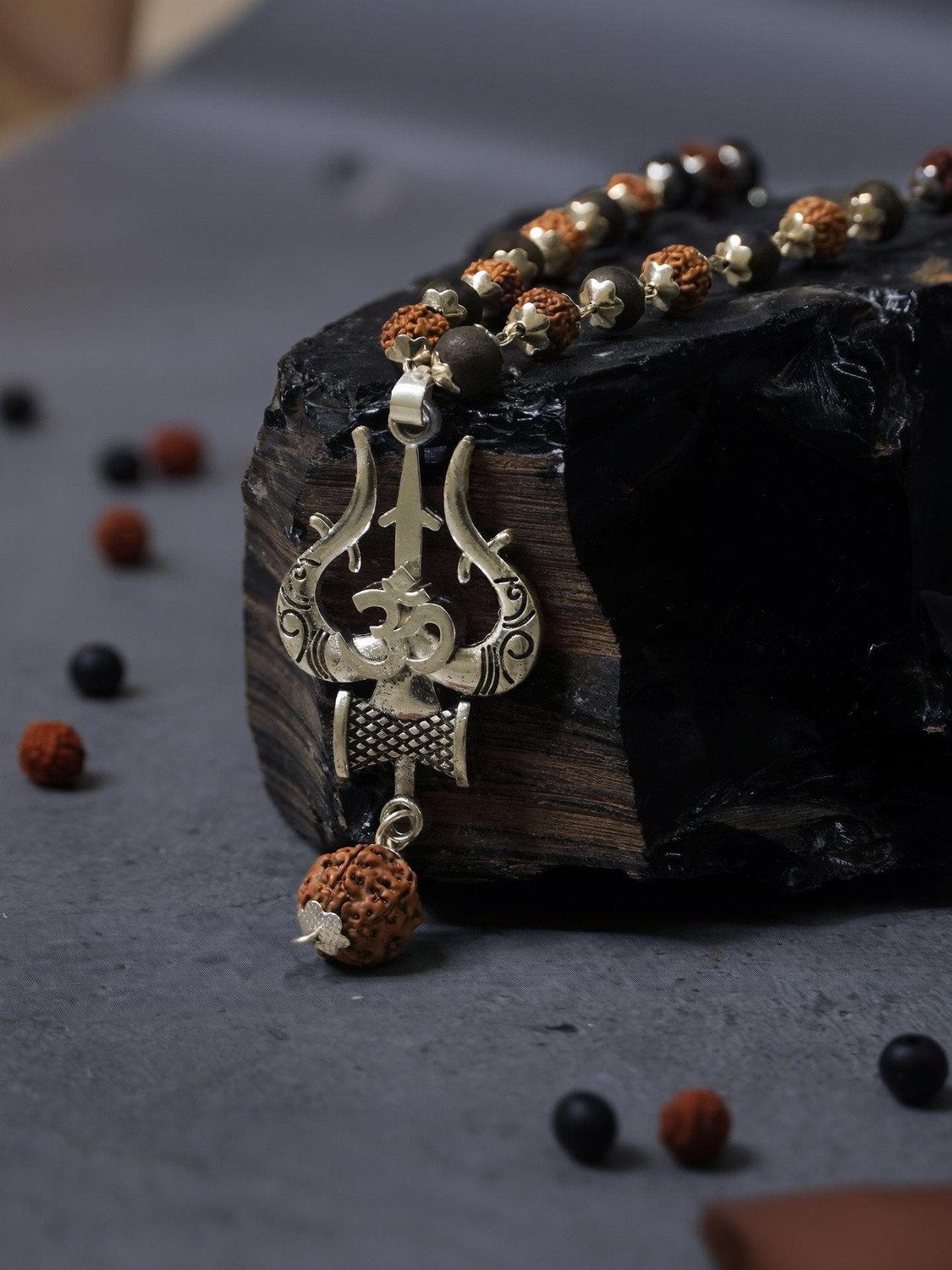 Image of ShivaRatna Original Karungali & Rudraksha Mala | 54 Beads with 5 Mukhi Powerful Pendent Rudraksha Necklace