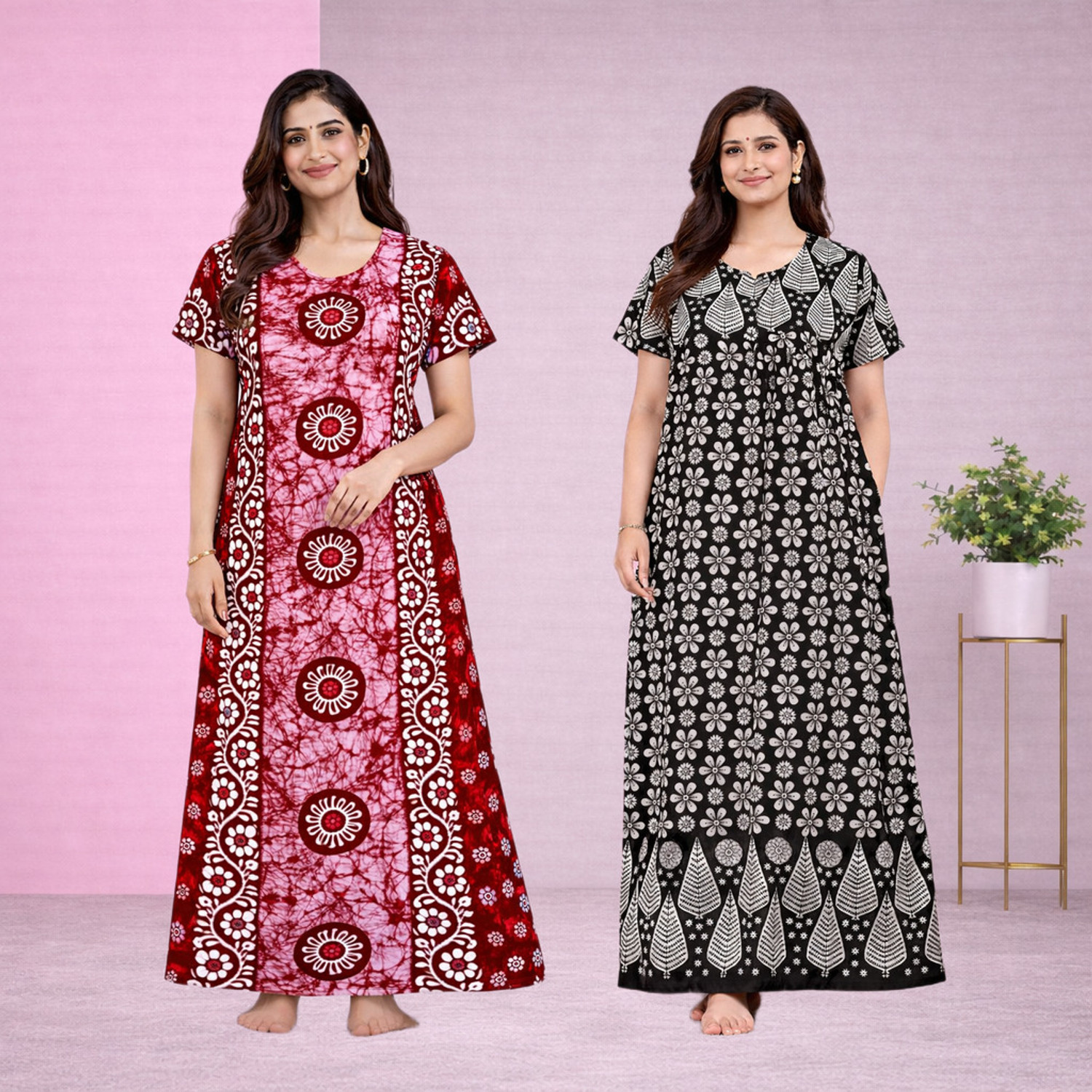 Image of HumaKart Pack of 2 Women Nighty (Multicolor)
