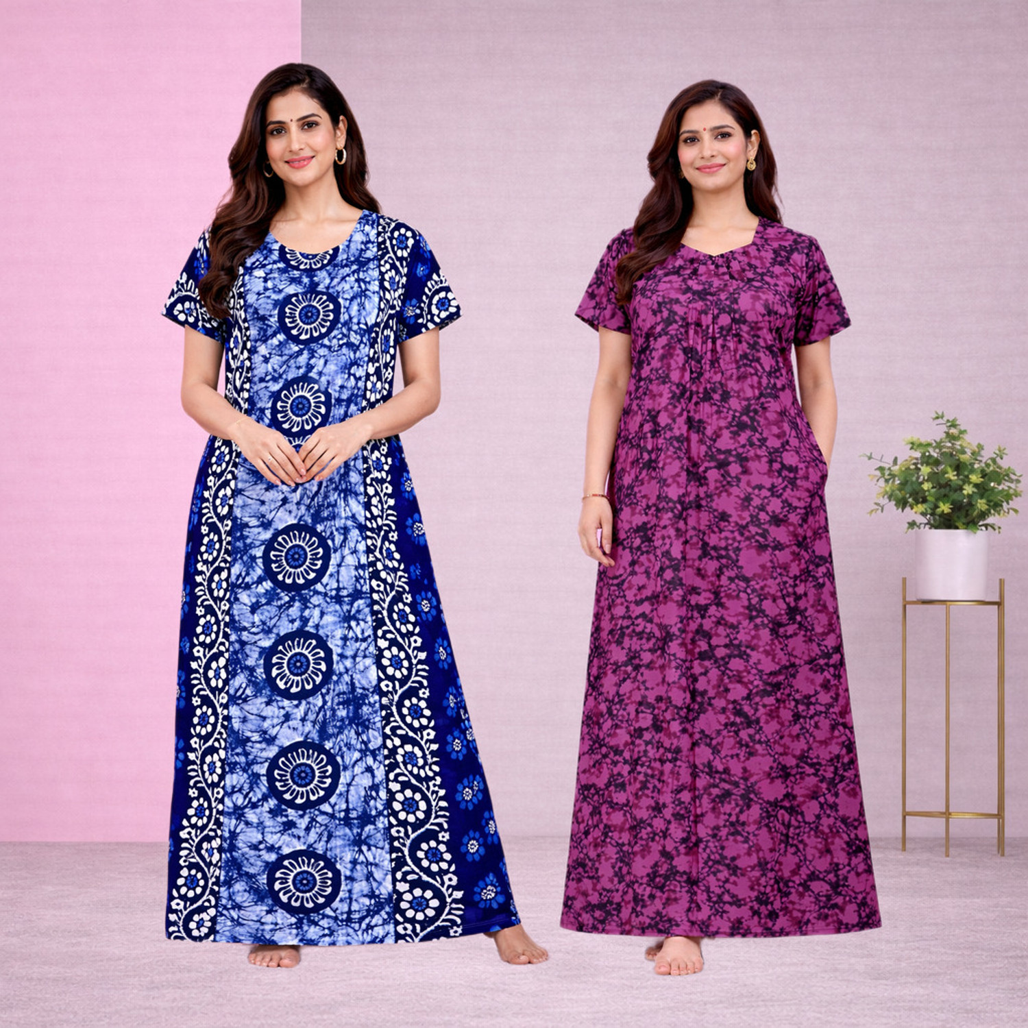Image of HumaKart Pack of 2 Women Nighty (Multicolor)
