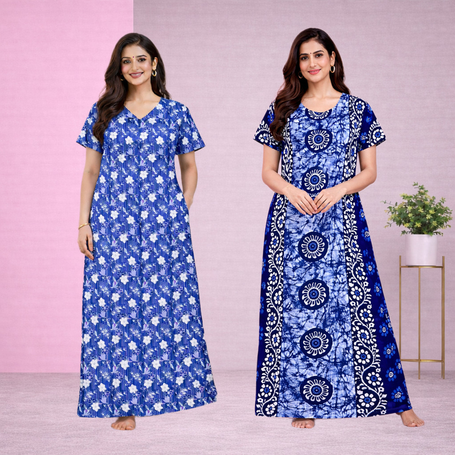 Image of HumaKart Pack of 2 Women Nighty (Multicolor)