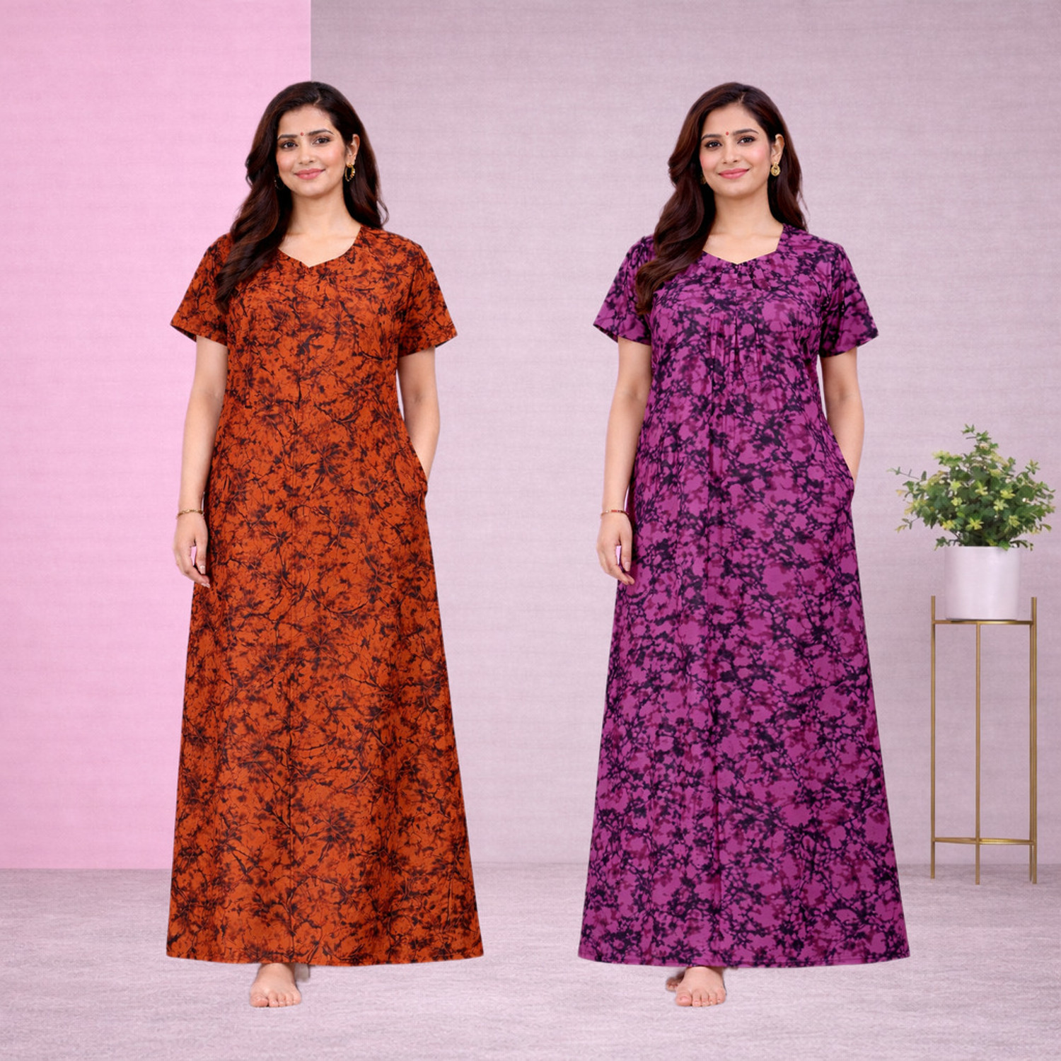 Image of HumaKart Pack of 2 Women Nighty (Multicolor)
