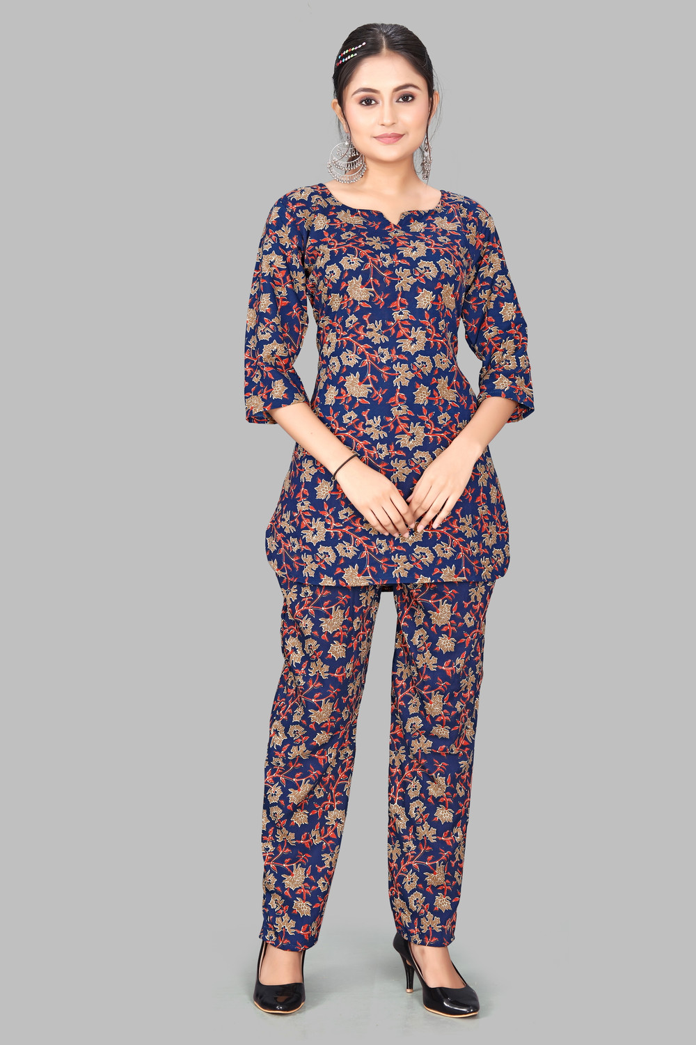 Image of IN Love Women Night Suit Set Blue Printed