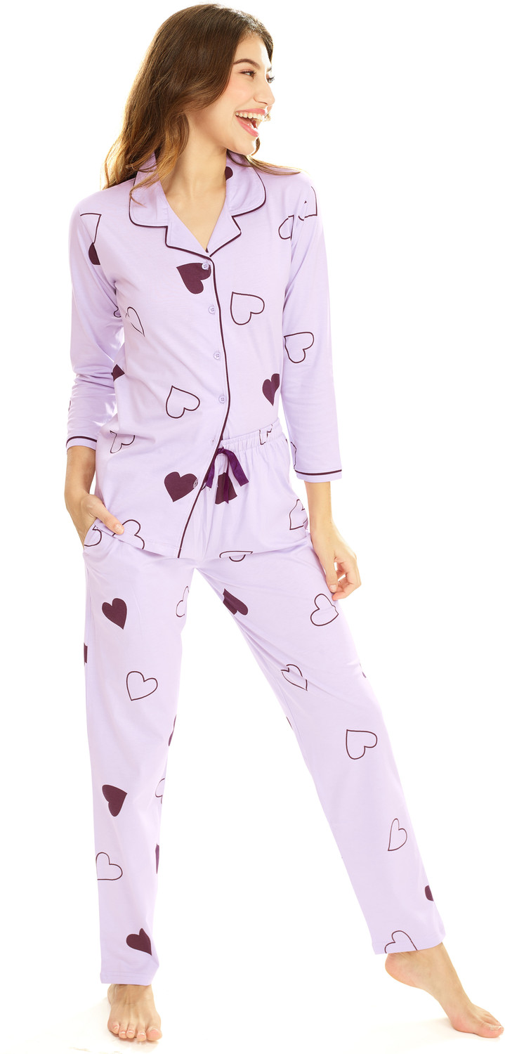 Image of LOTIK Women Night Suit Set Purple Printed