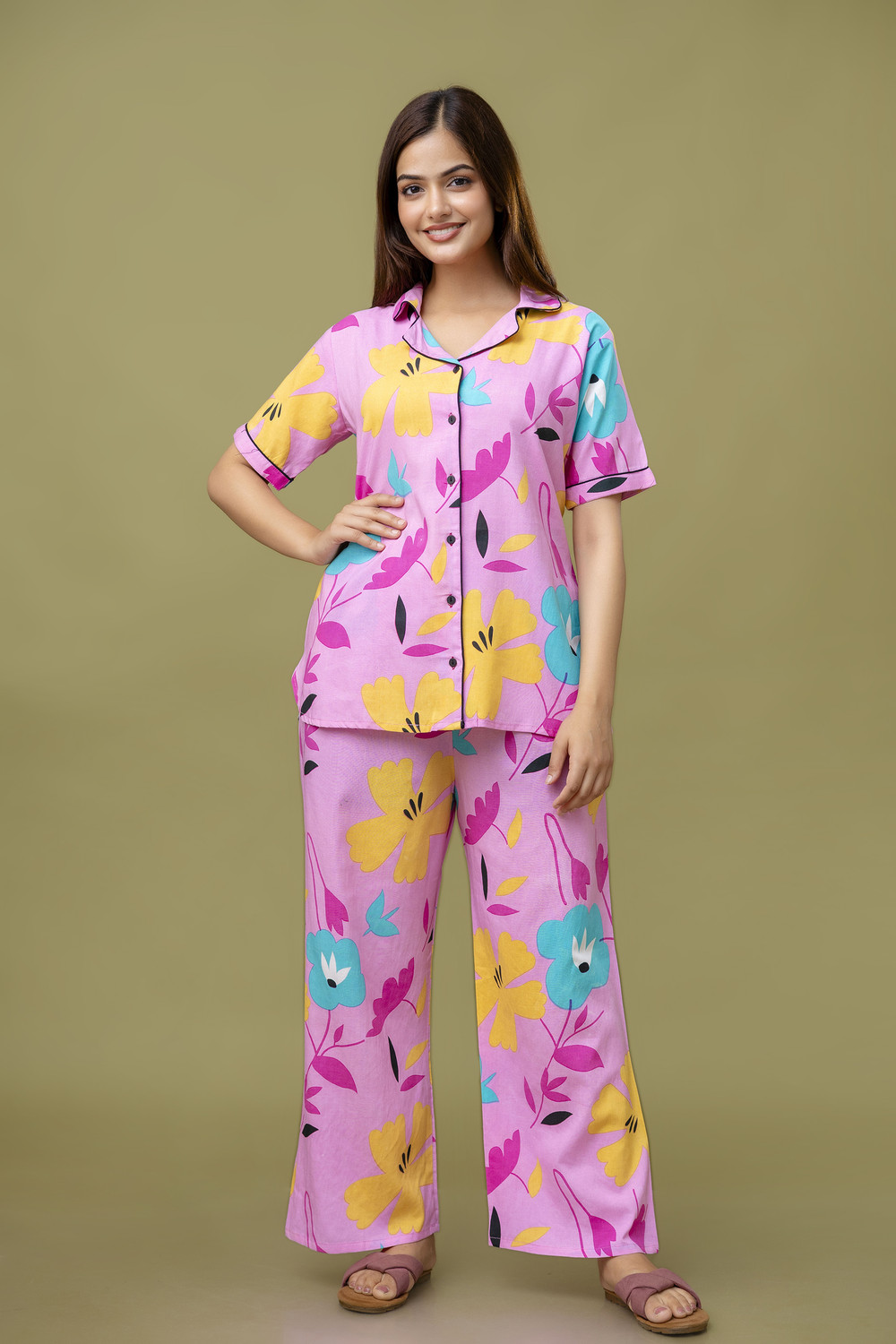 Image of Lugo Women Night Suit Set Multicolor Printed