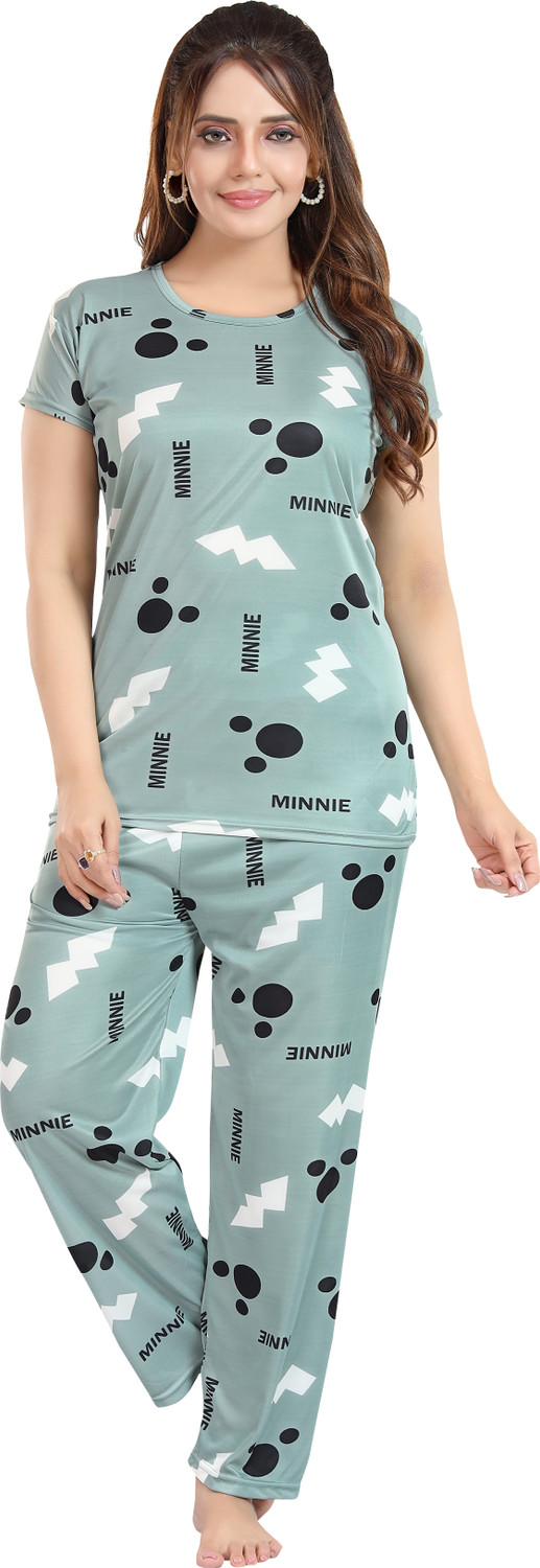 Image of Vania's grace Women Top & Pyjama Set Green, Blue Printed