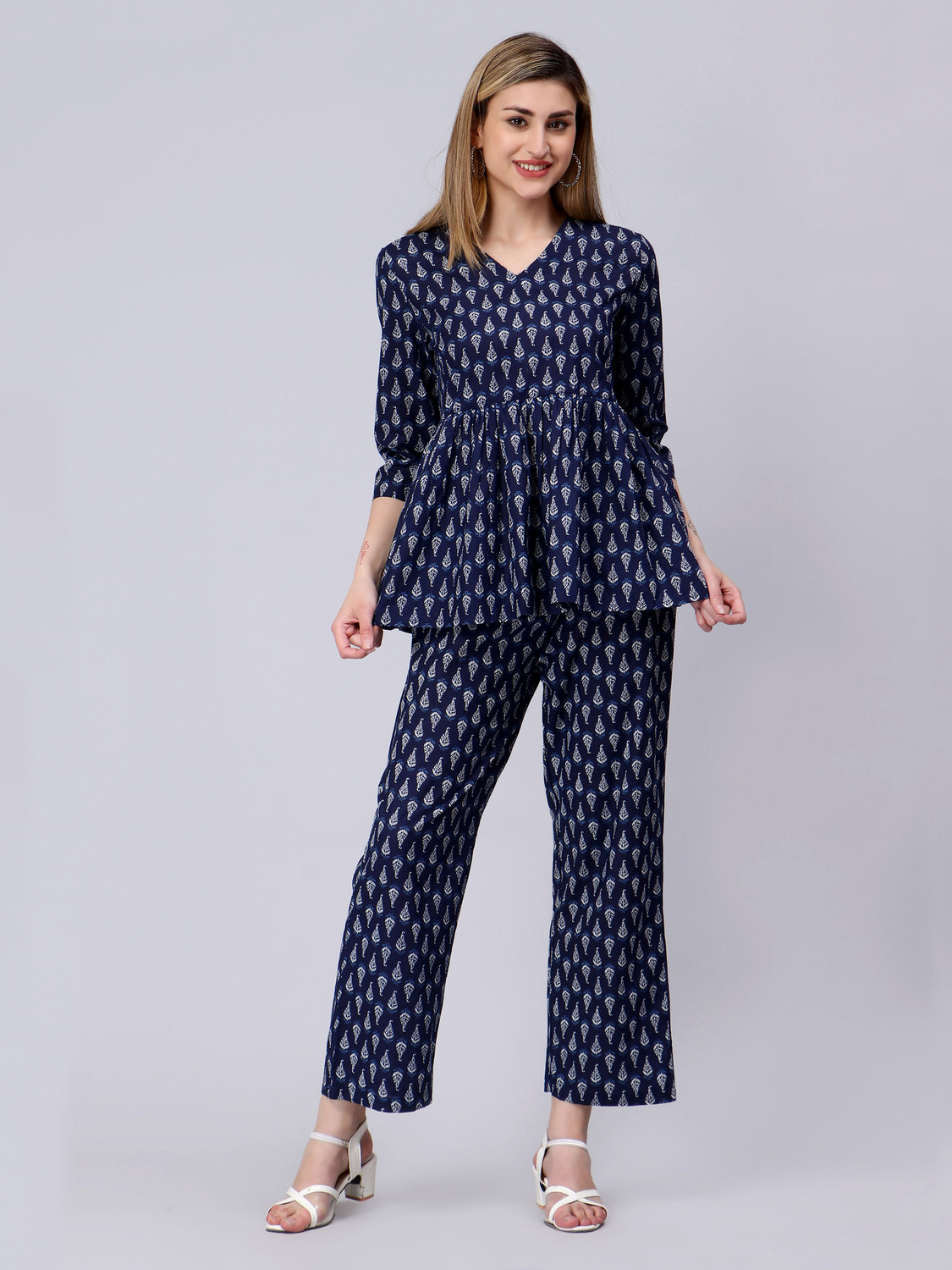 Image of Stylum Women Cotton Blend Ethnic Top Pant Set