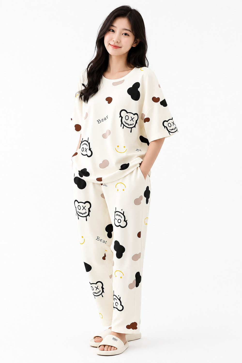 Image of Lugo Women Night Suit Set Multicolor Printed