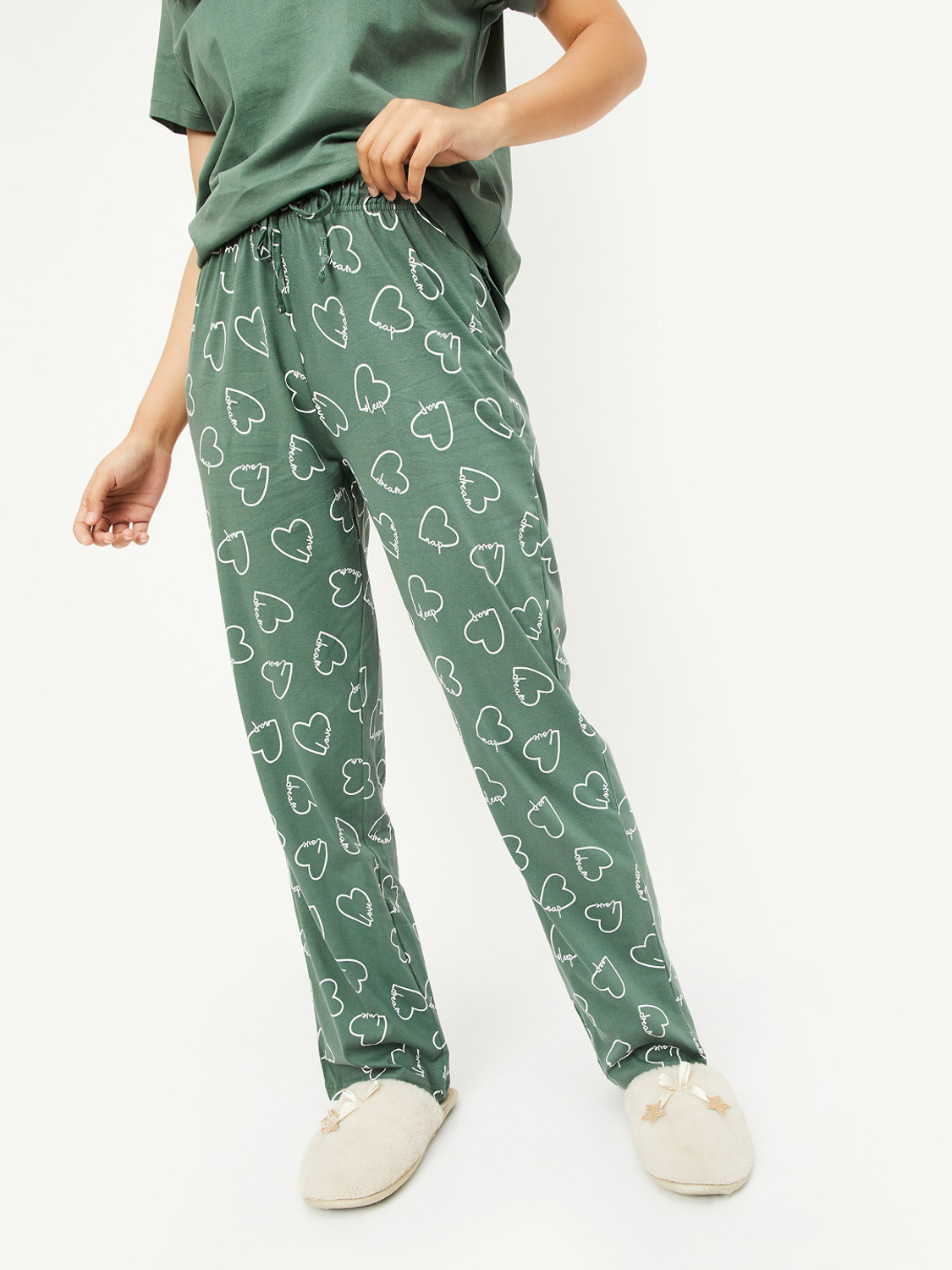 Image of MAX Women Top & Pyjama Set Green Printed