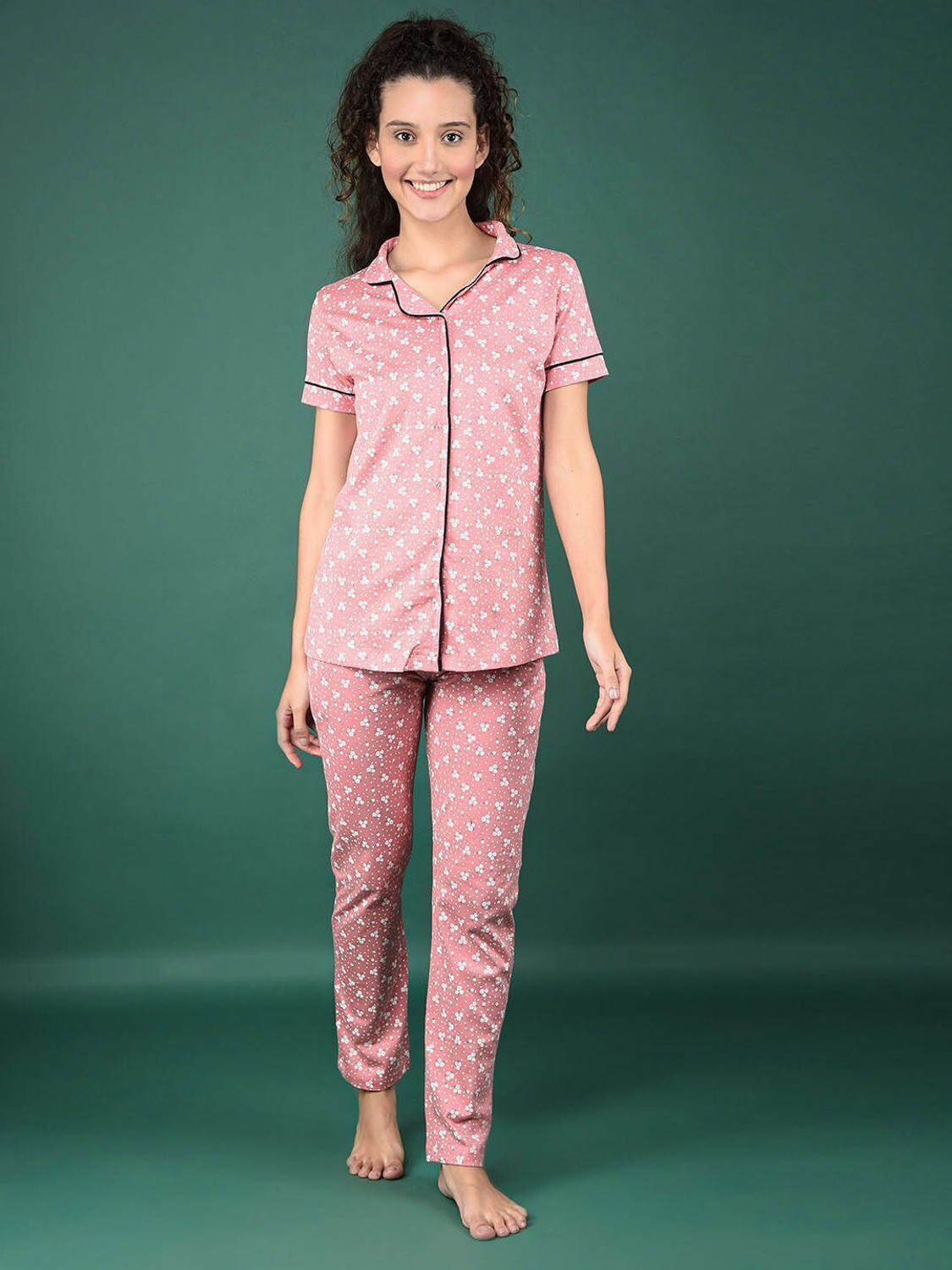 Image of LOTIK Women Night Suit Set Purple Printed