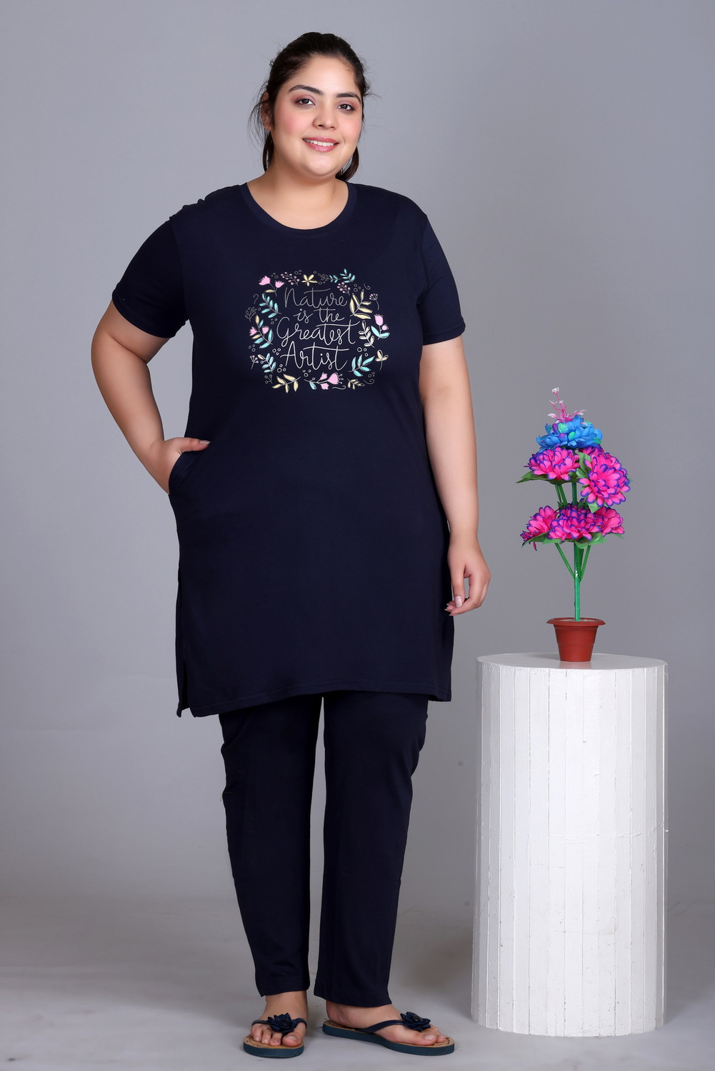 Image of IN Love Women Night Suit Set Blue Printed