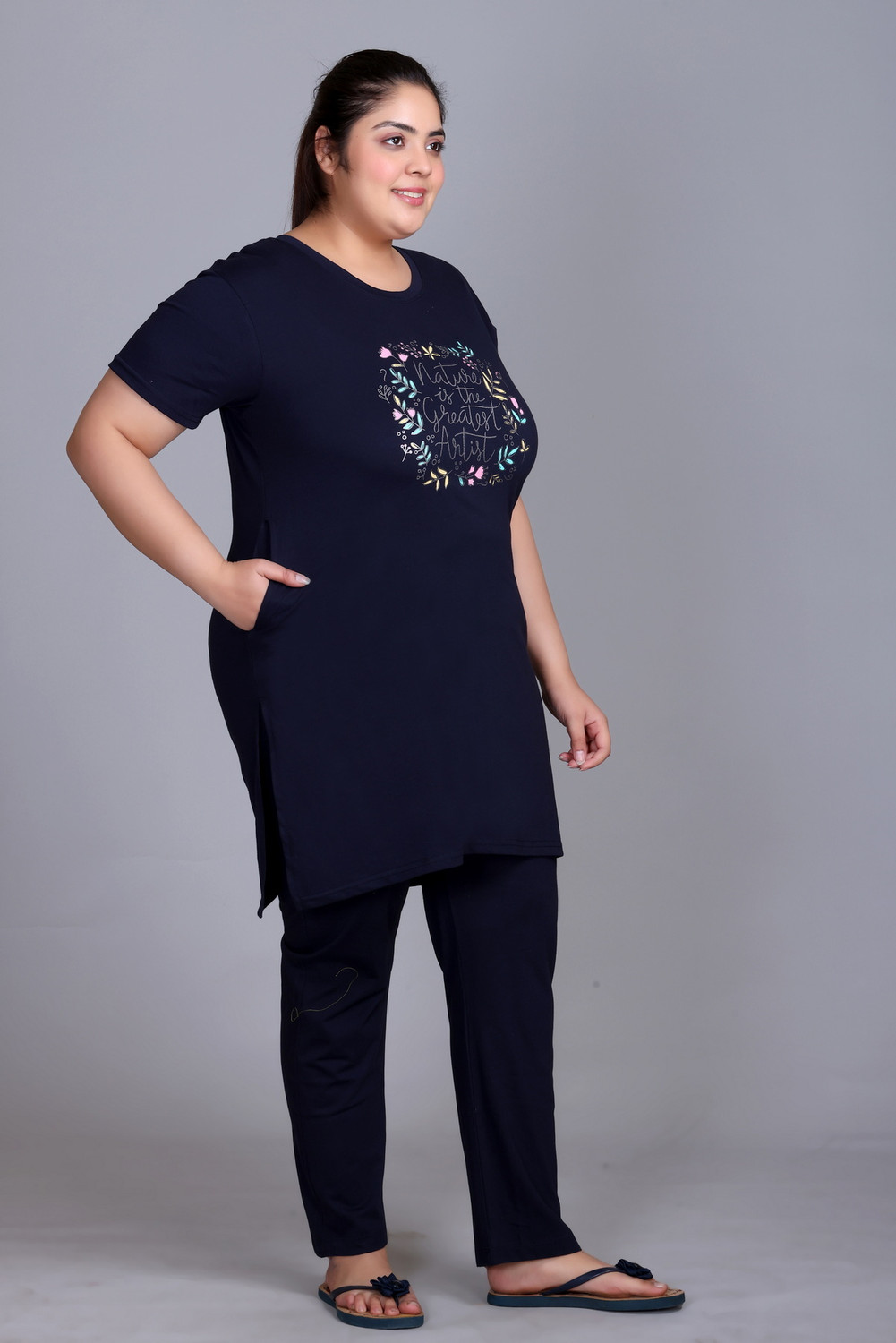 Image of IN Love Women Night Suit Set Blue Printed