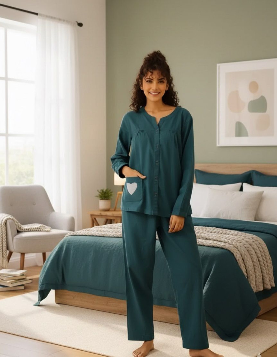 Image of ABHIJEETGARMENT Women Top & Pyjama Set Maroon Solid, Printed