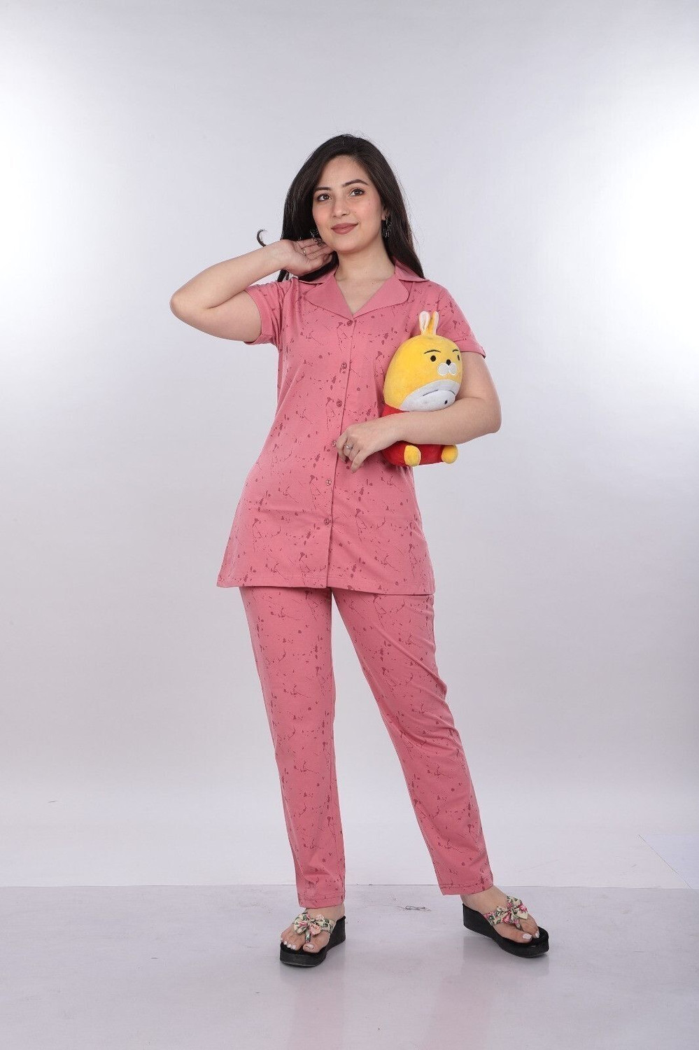 Image of LOTIK Women Night Suit Set Purple Printed