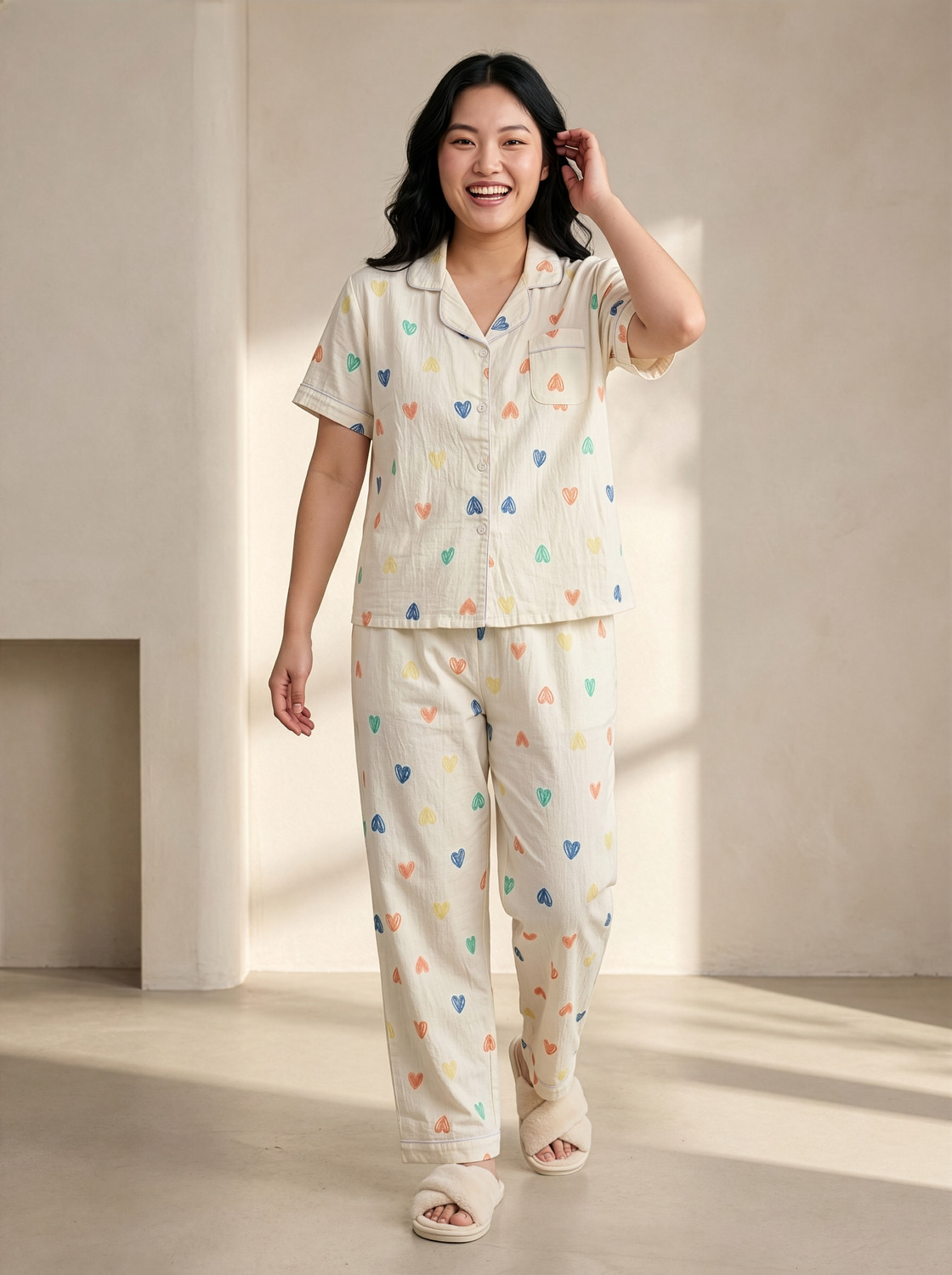 Image of Lugo Women Night Suit Set Beige Printed