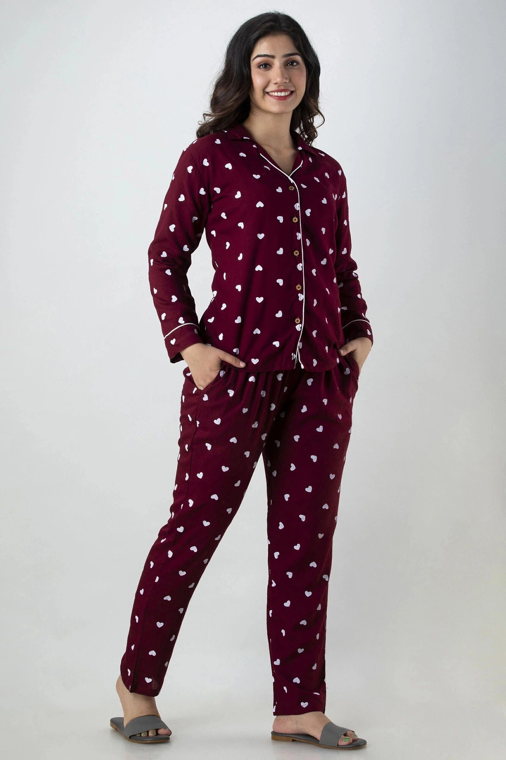 Image of LOTIK Women Night Suit Set Purple Printed
