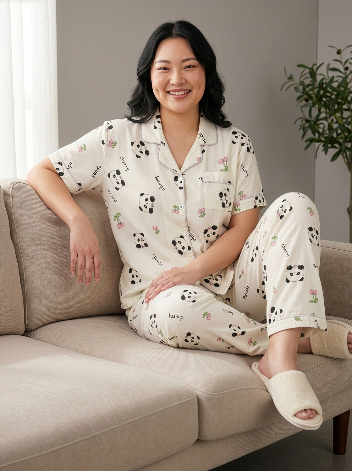 Image of Lugo Women Night Suit Set Beige Printed