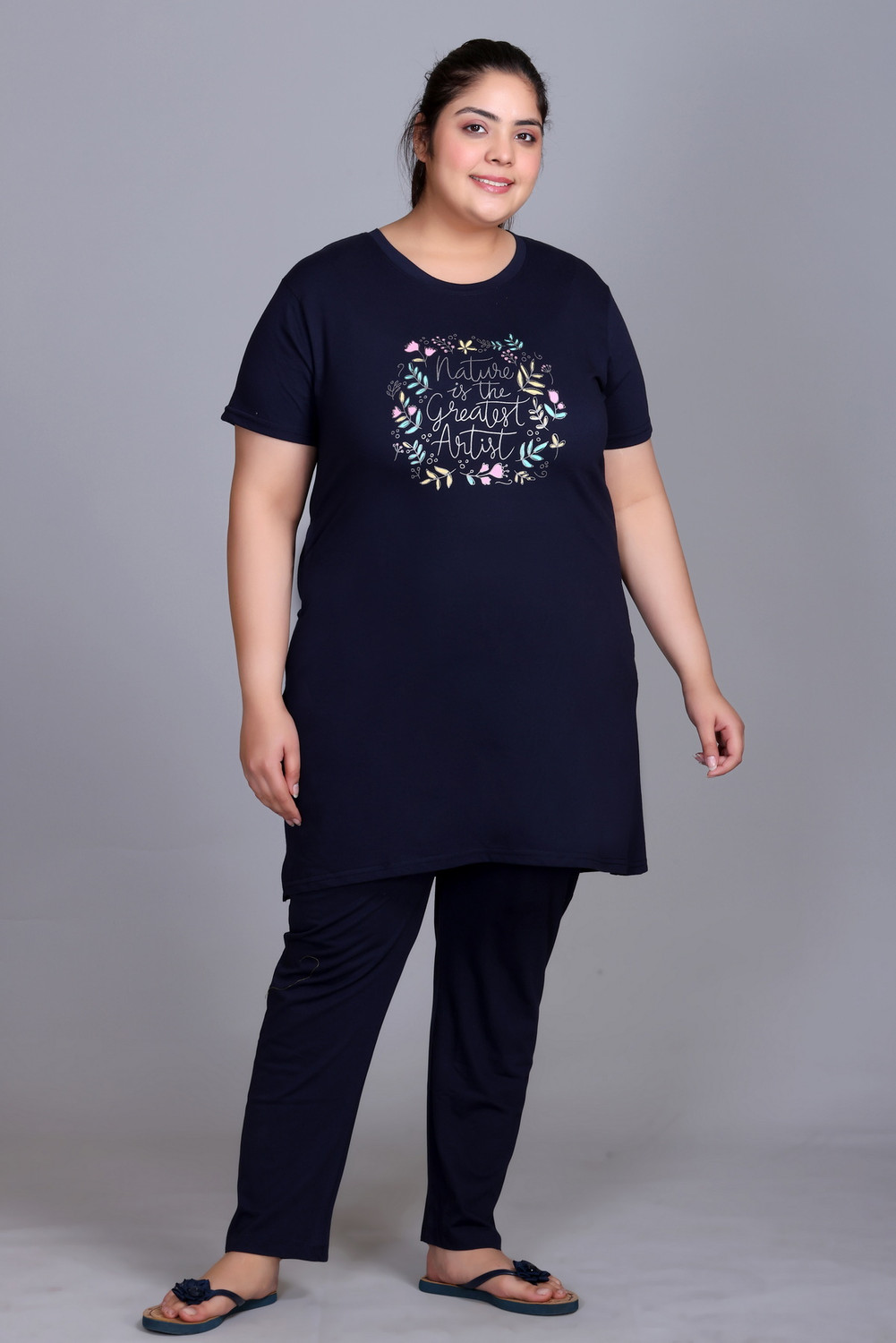 Image of IN Love Women Night Suit Set Blue Printed